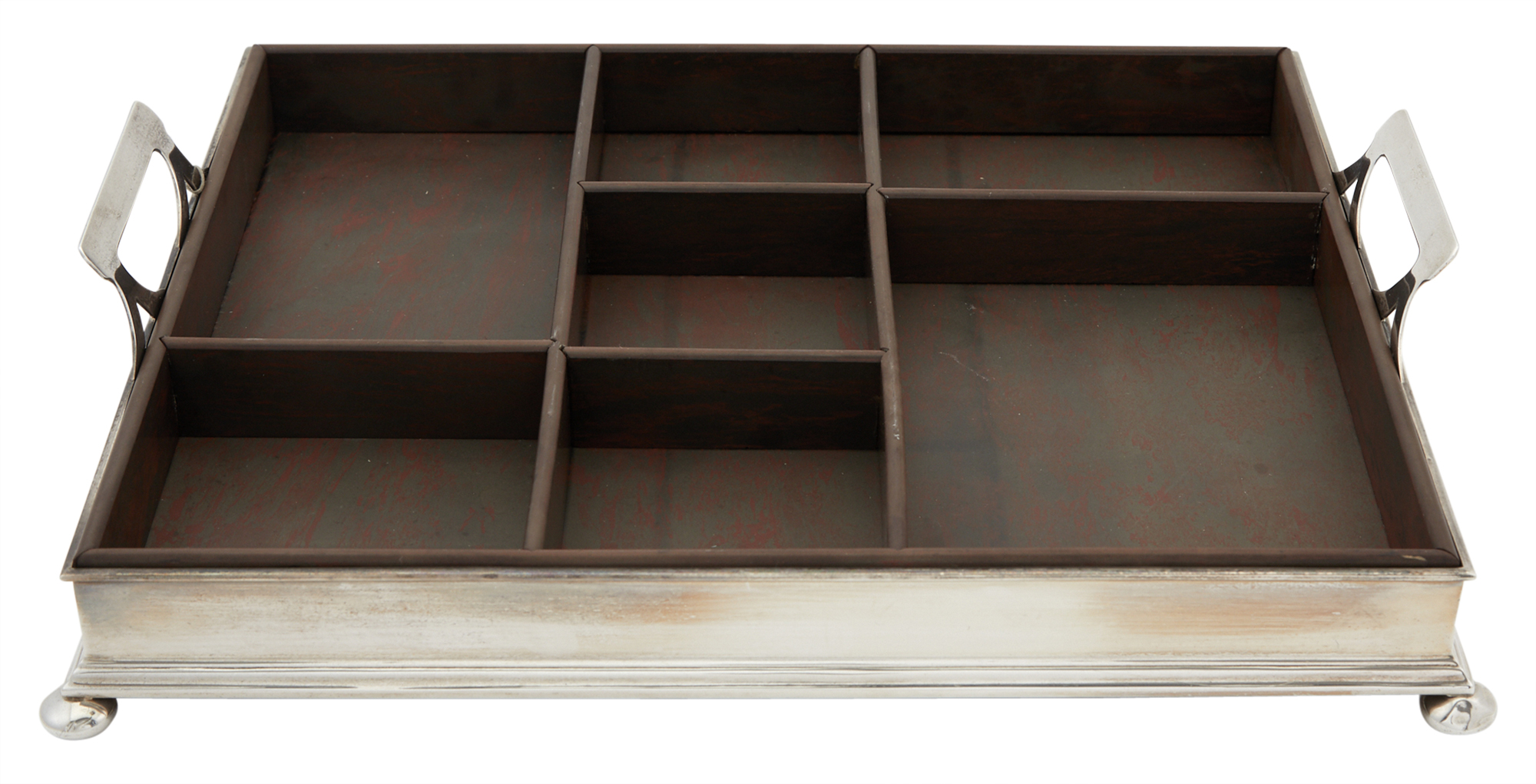 Lot image - American Sterling Silver and Stained Wood Desk Tray