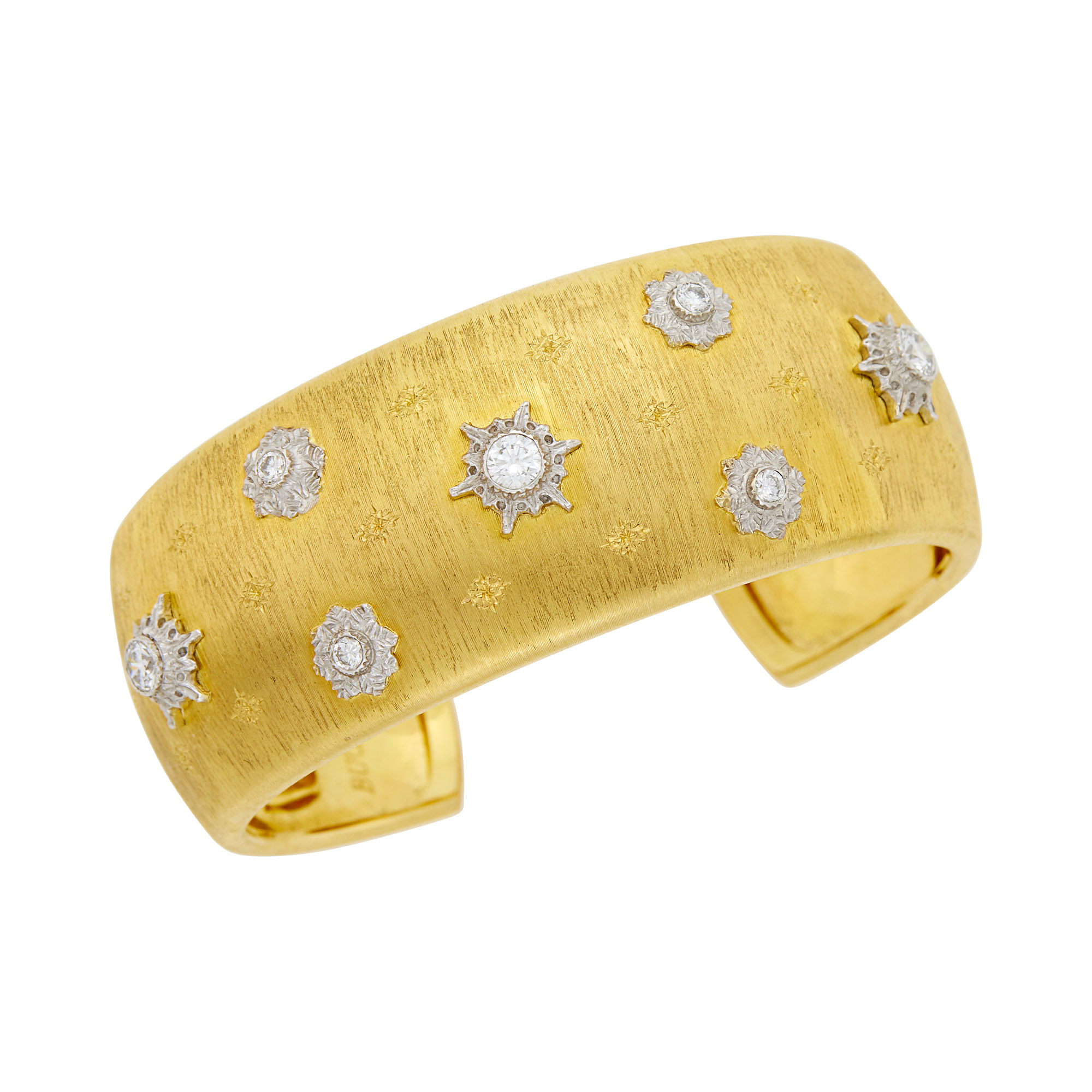 Lot image - Buccellati Two-Color Gold and Diamond Cuff Bangle Bracelet