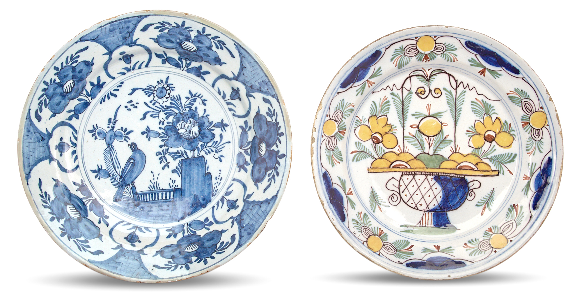 Lot image - Dutch Delft Blue and White Charger with Bird and Flowers