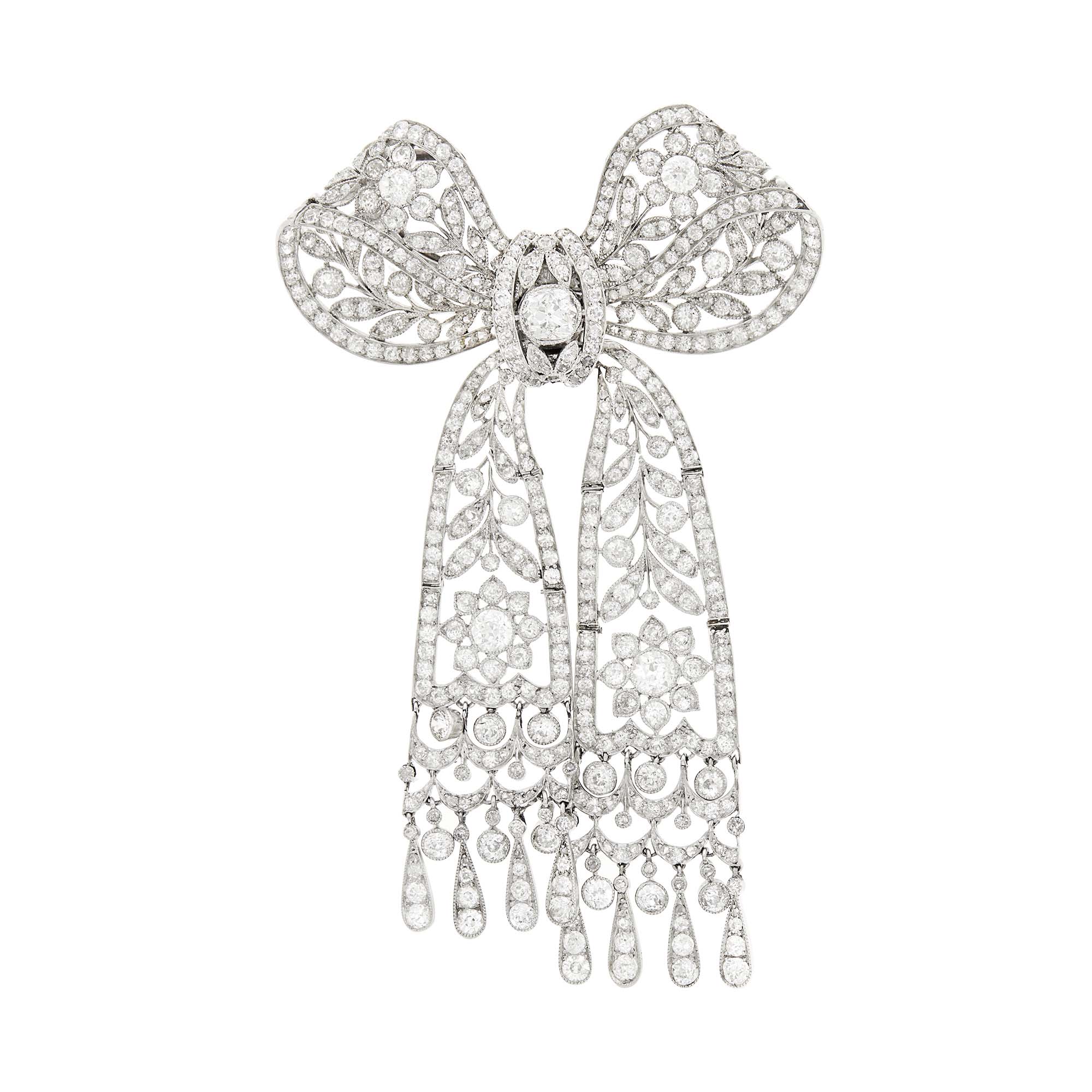 Lot image - Belle Époque Platinum and Diamond Bow Brooch