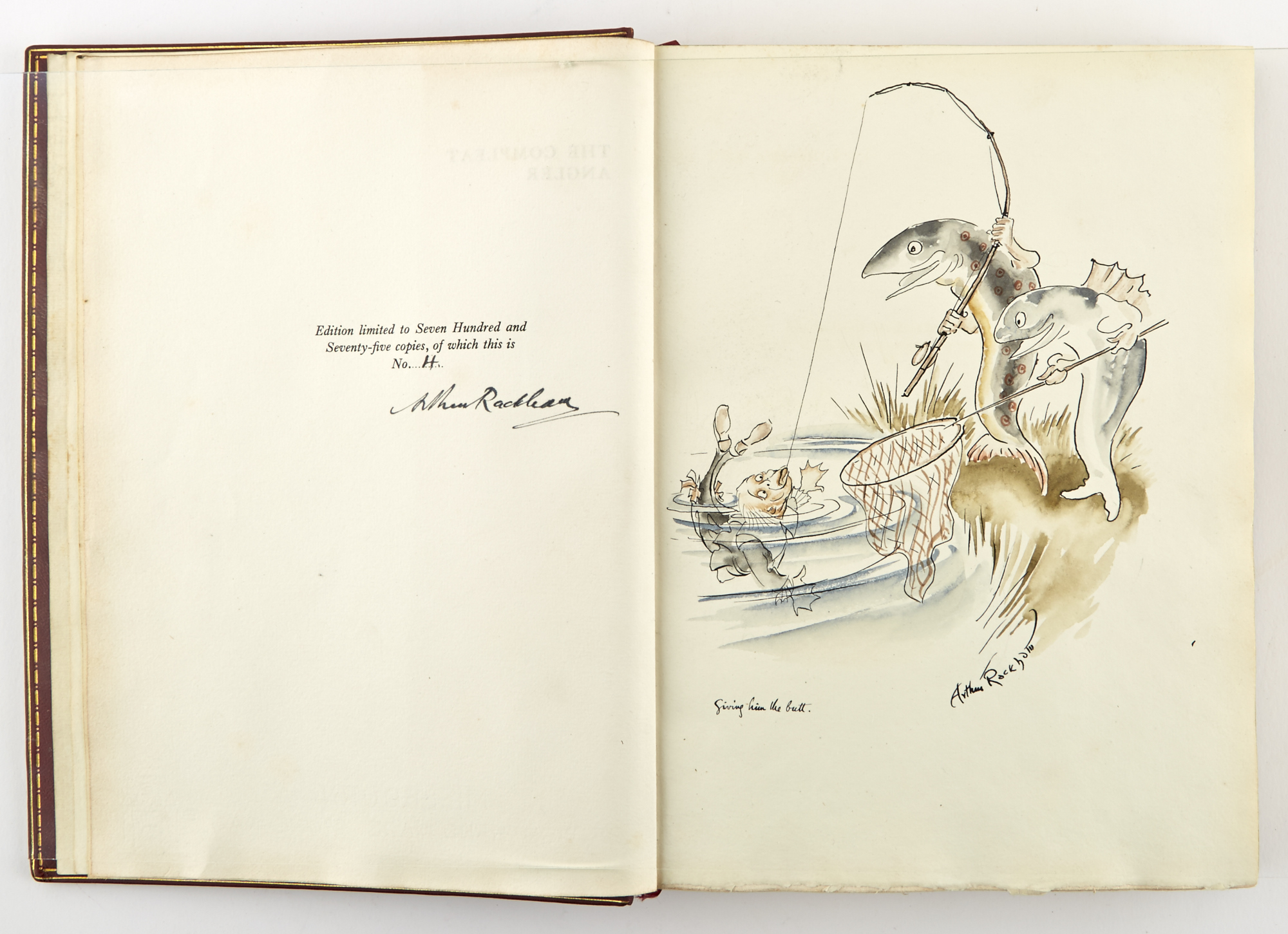 Lot image - [RACKHAM, ARTHUR]  WALTON, IZAAK. The Compleat Angler; or the Contemplative Mans Recreation. Being a discourse of rivers, fishponds, fish and fishing not unworthy the perusal of most anglers.