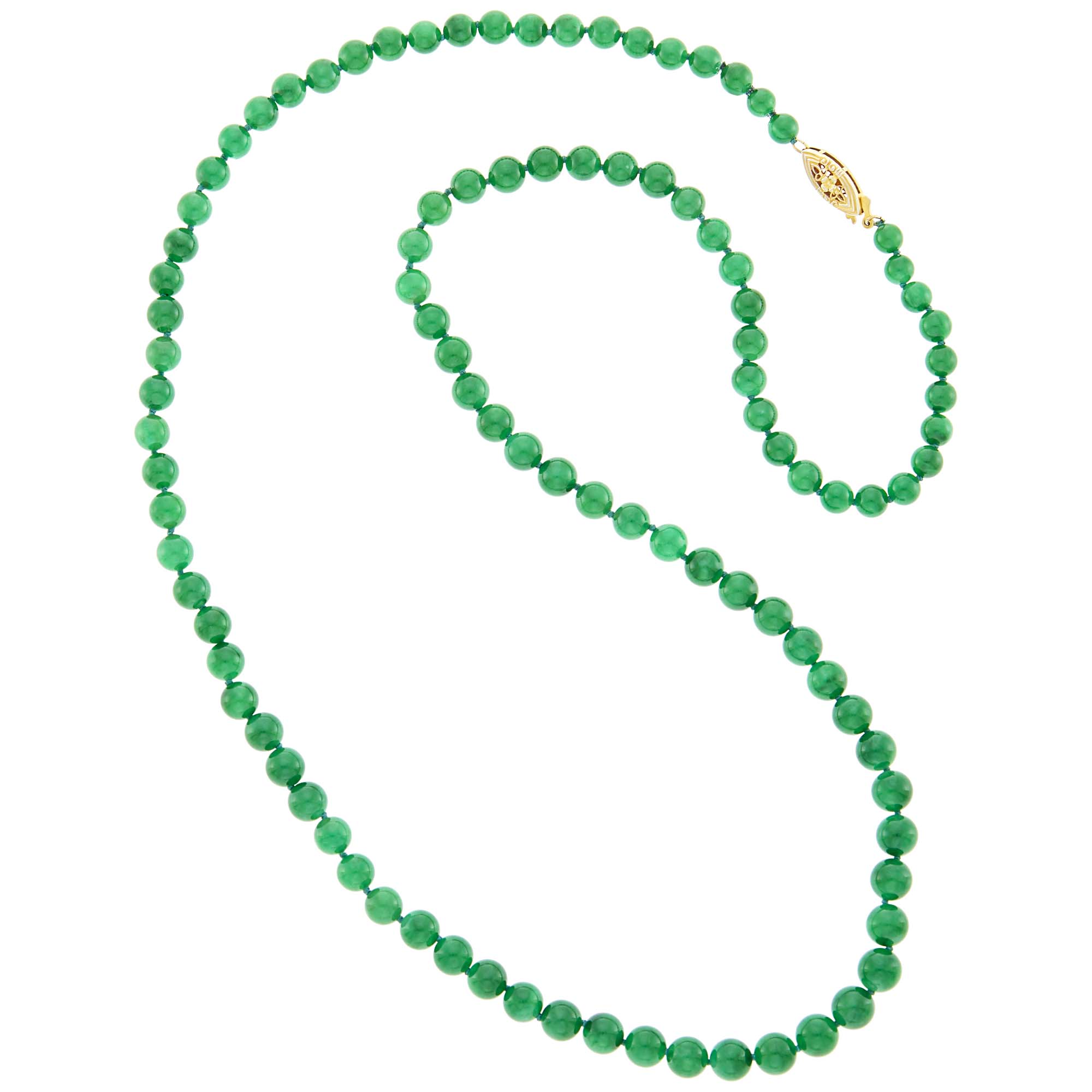 Lot image - Jade Bead Necklace with Gold Clasp