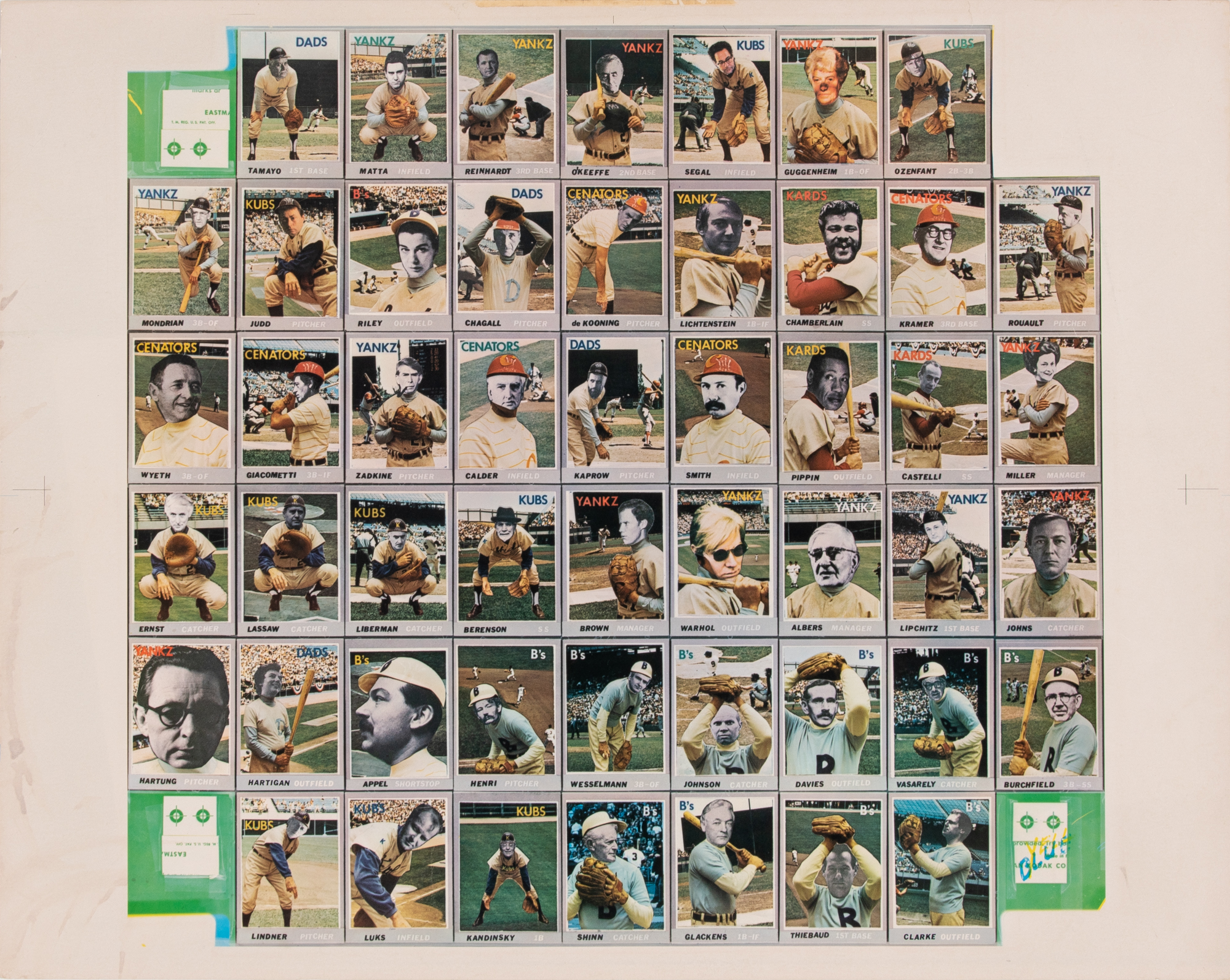 Lot image - Don Celender  A rare full sheet of Artball Trading Cards featuring Warhol and others.