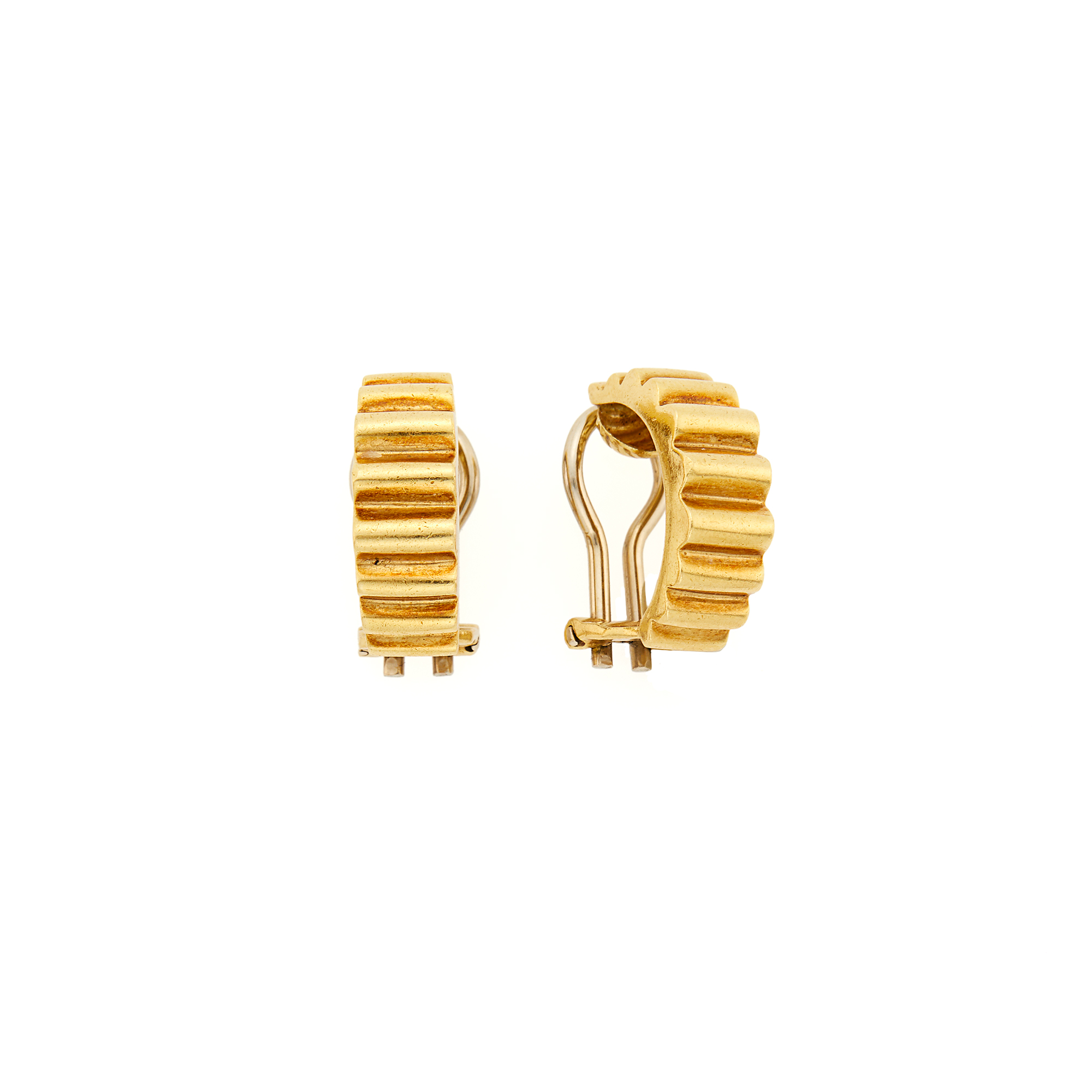 Lot image - Pair of Gold Ribbed Half-Hoop Earclips