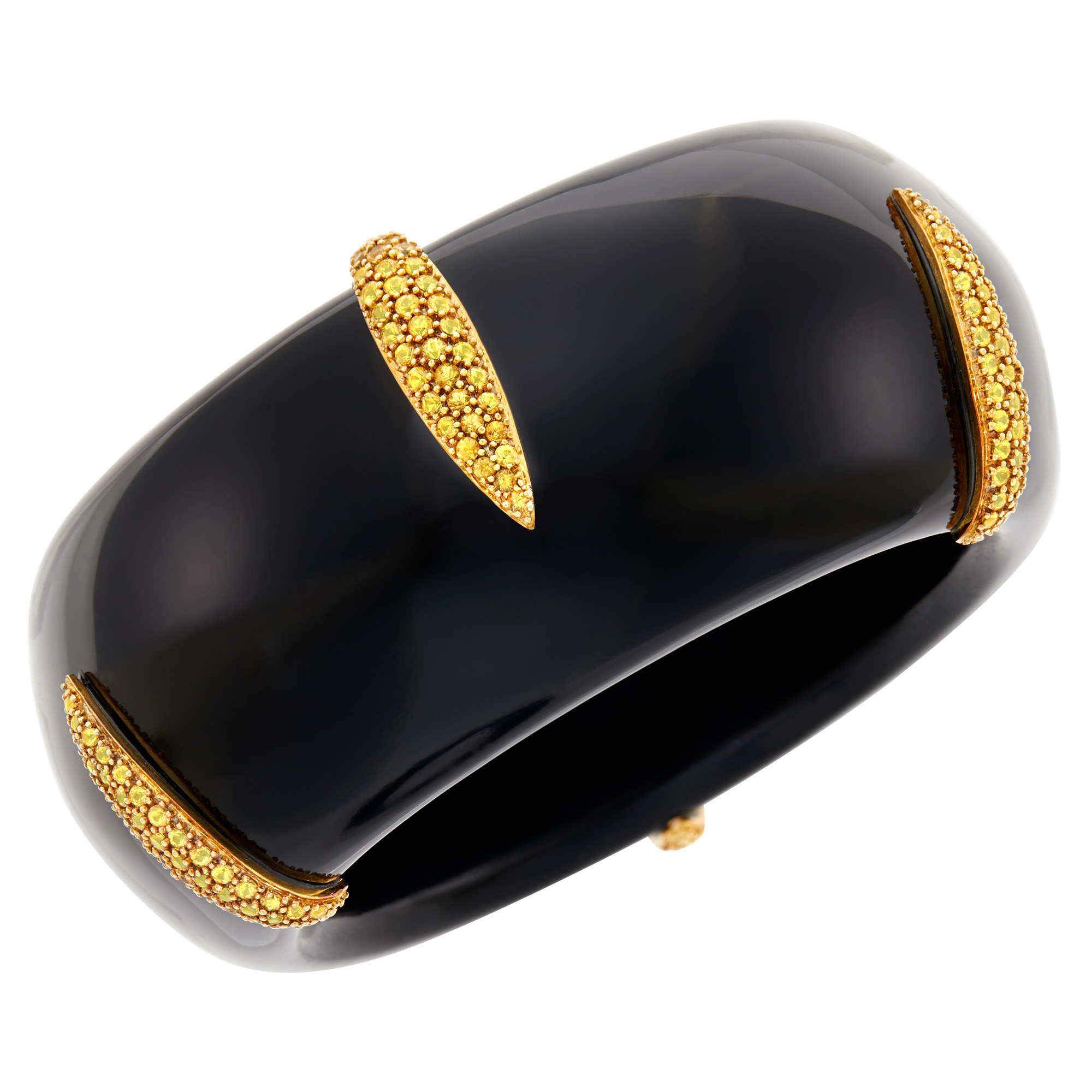 Lot image - Black Onyx, Gold and Yellow Sapphire Cuff Bangle Bracelet