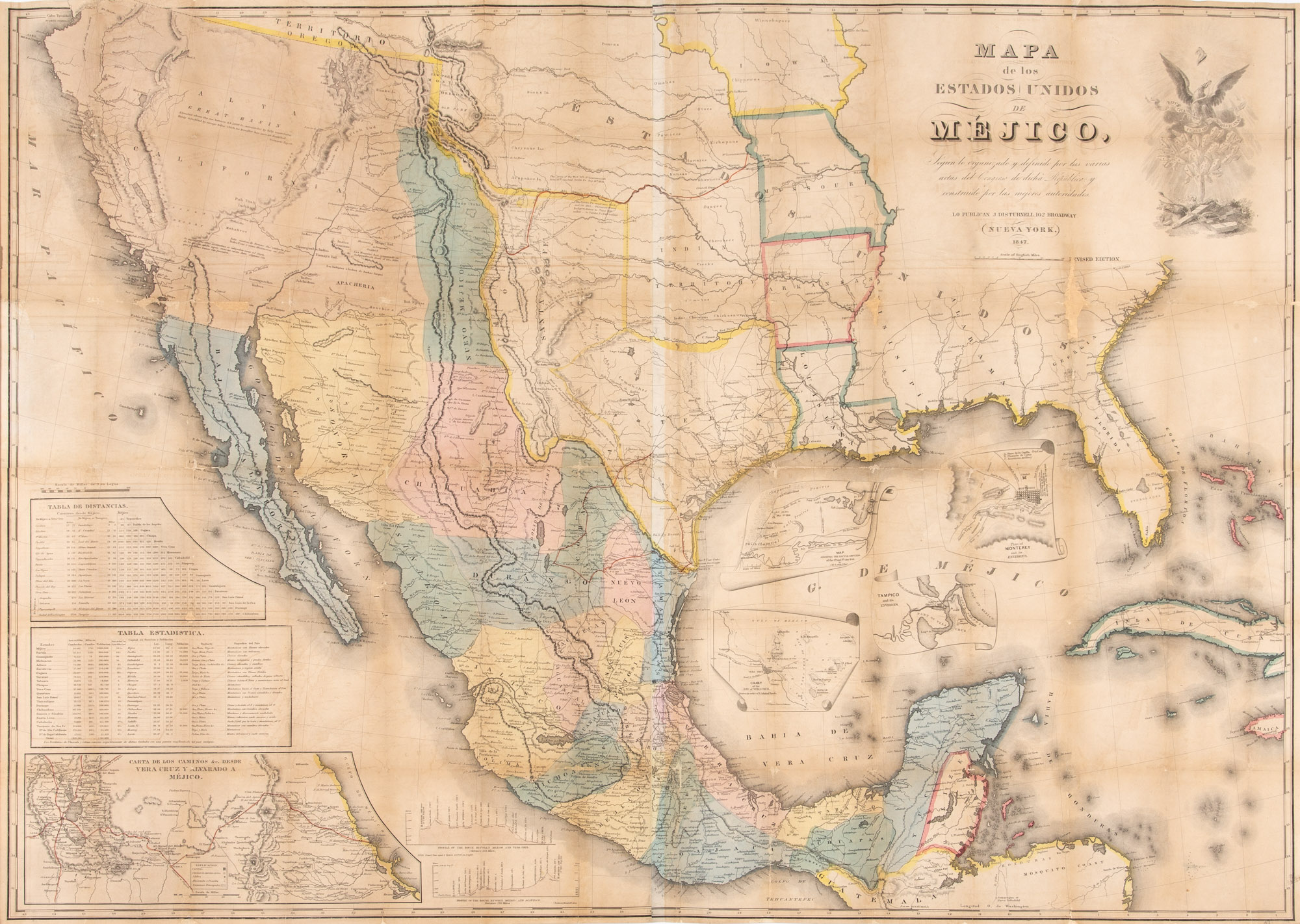 Lot image - [MAP-TEXAS]  DISTURNELL, JOHN. Mapa de los Estados Unidos de Mejico.