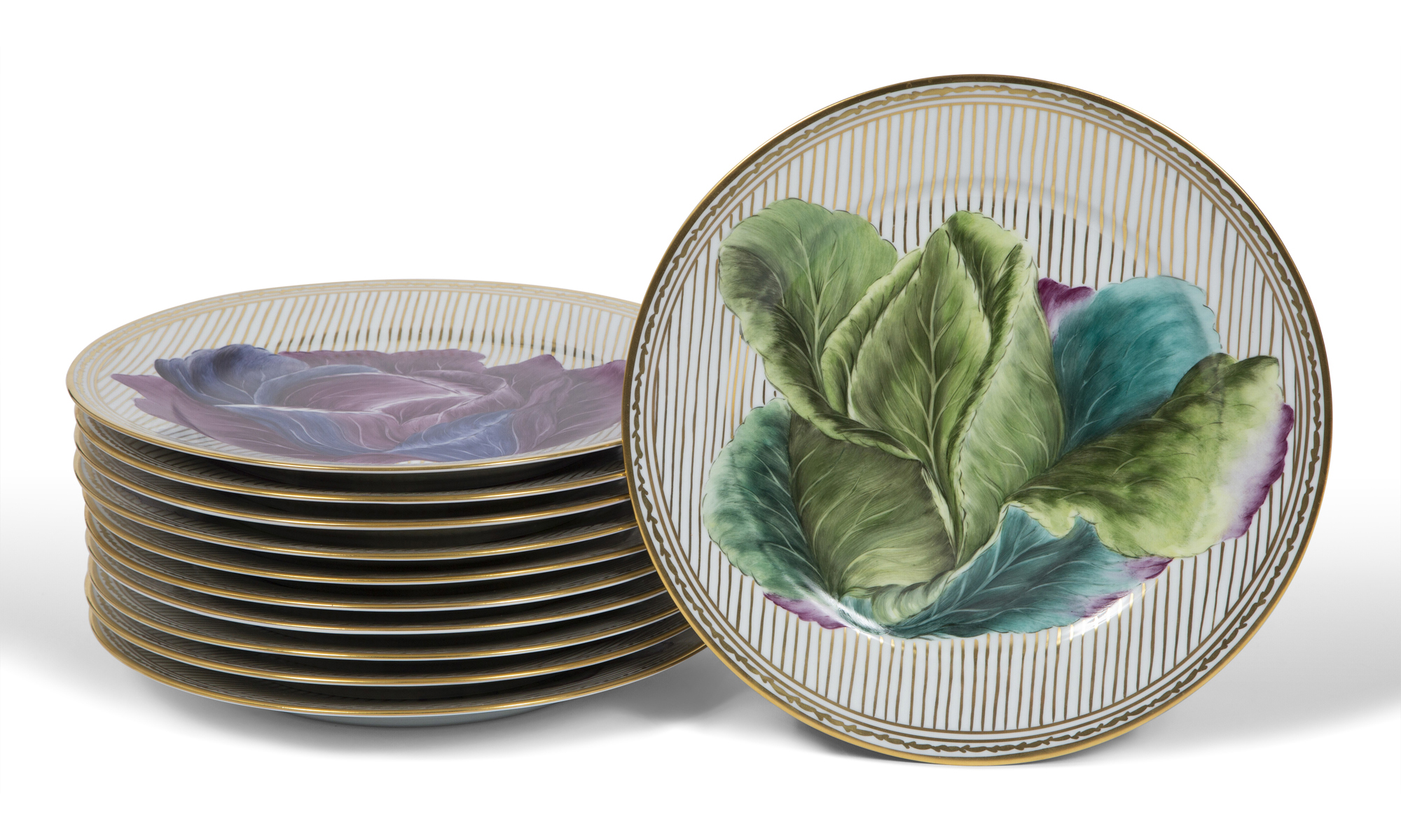 Lot image - Set of Eleven Alberto Pinto Paris Hand Painted Potager Gold