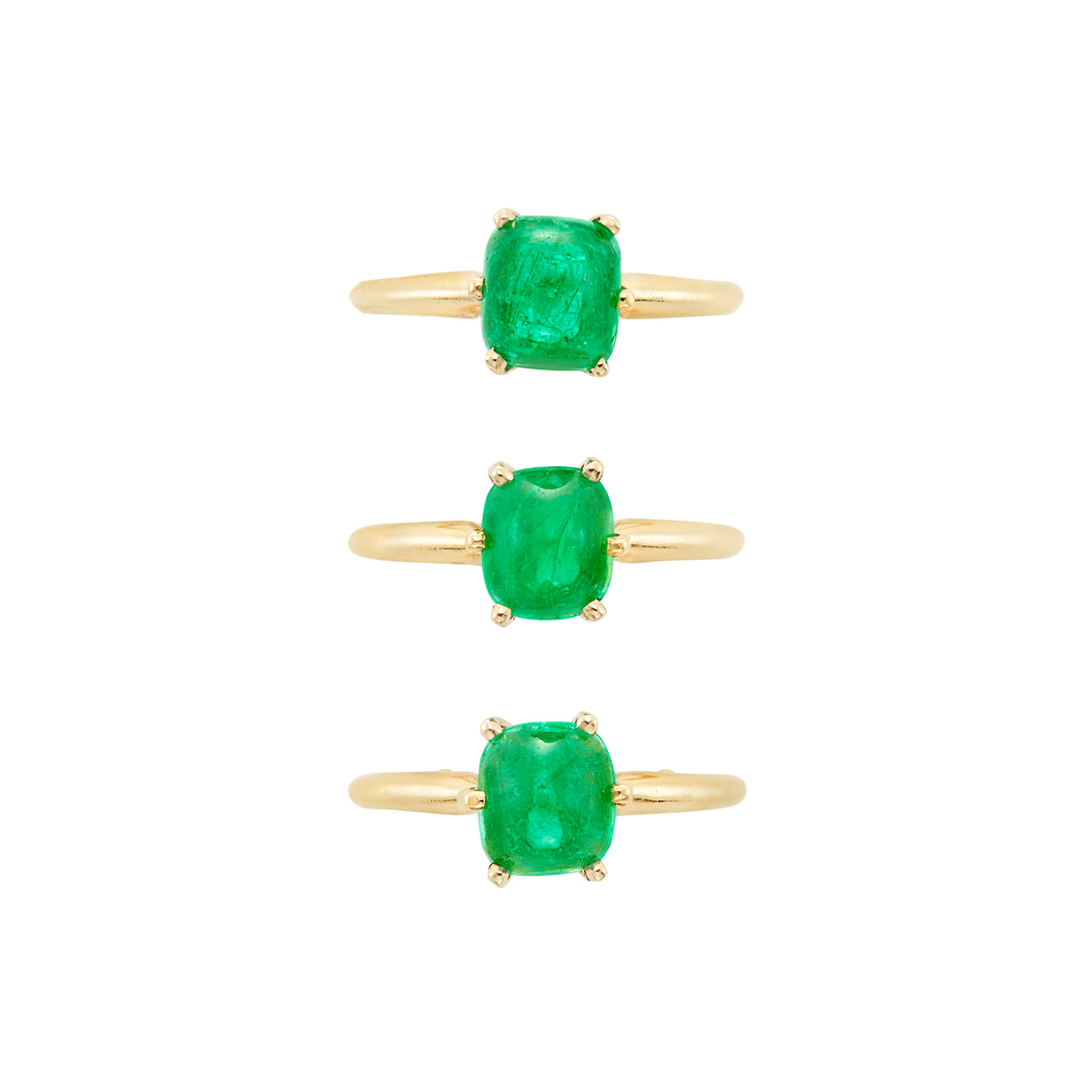Lot image - Three Gold and Cabochon Emerald Rings
