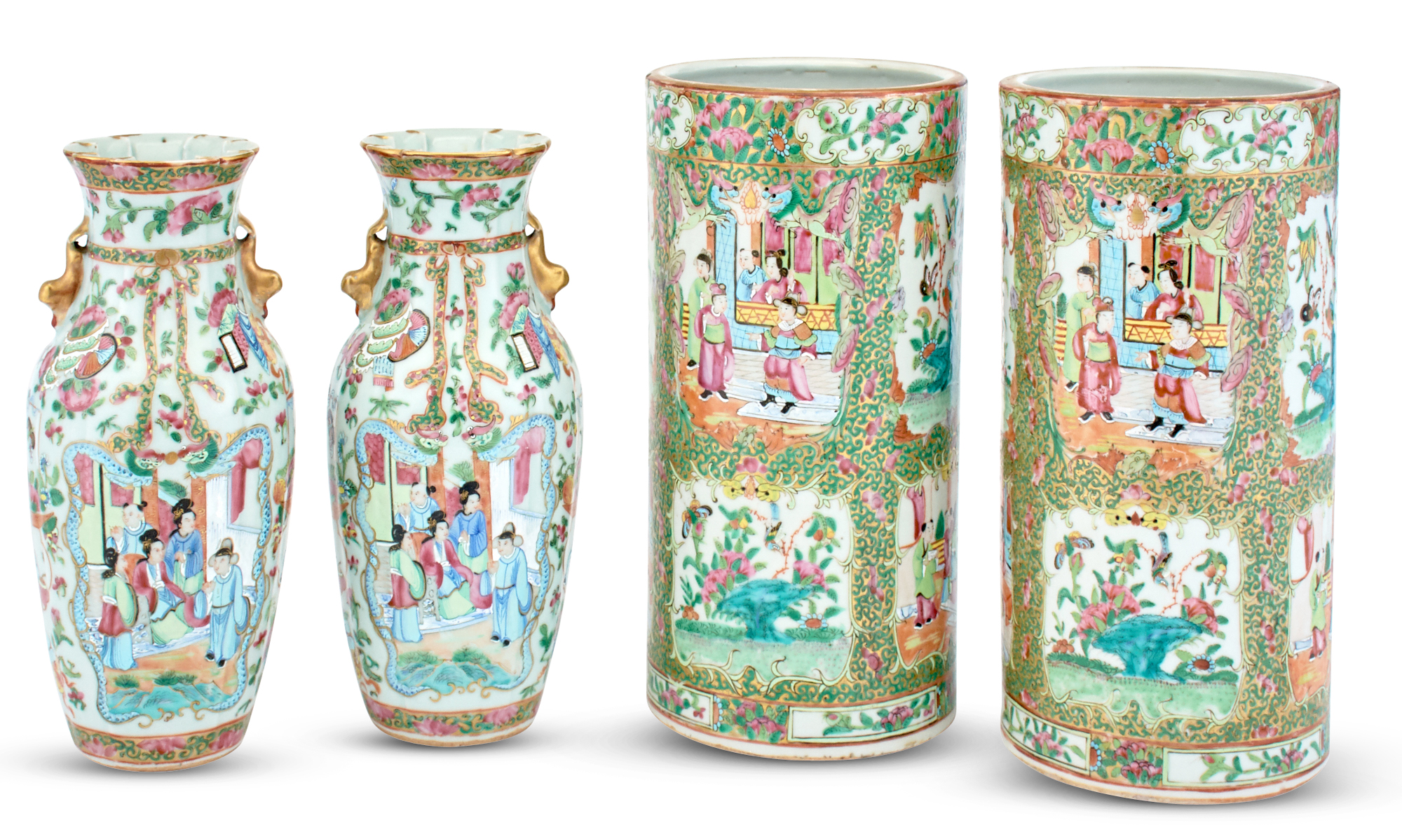 Lot image - Two Pairs of Chinese Famille Rose Porcelain Vases