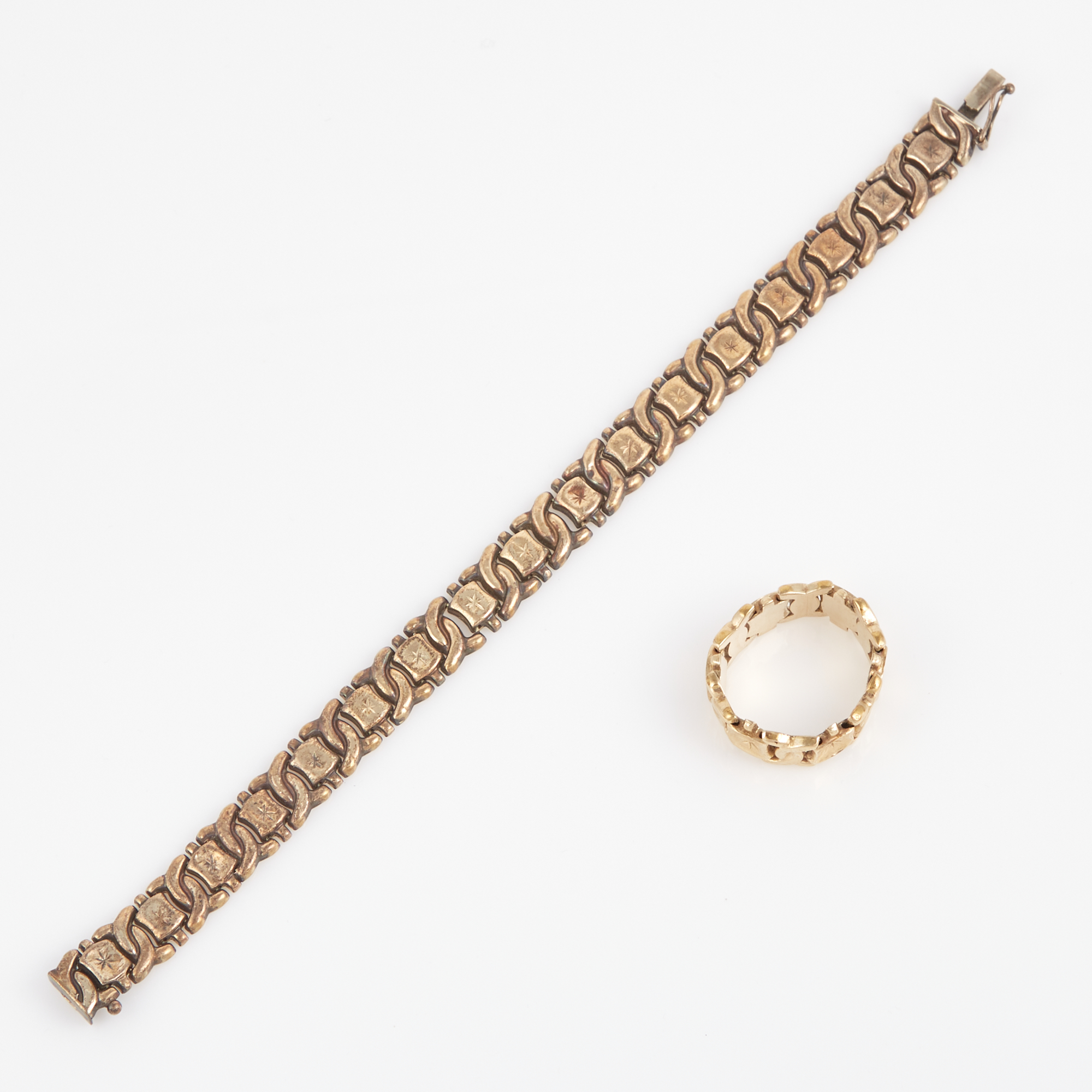Lot image - Gold Flexible Bracelet and Ring, 14K 12 dwt., damaged