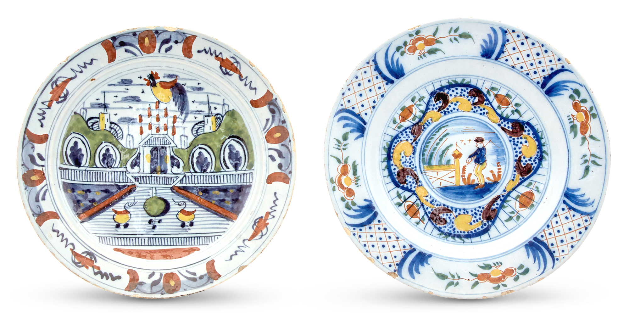 Lot image - Two Dutch Delft Polychrome Plates