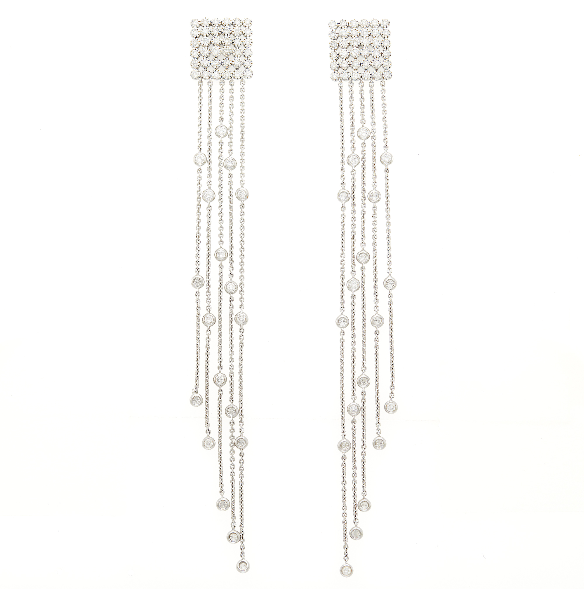 Lot image - Pair of White Gold and Diamond Tassel Earrings