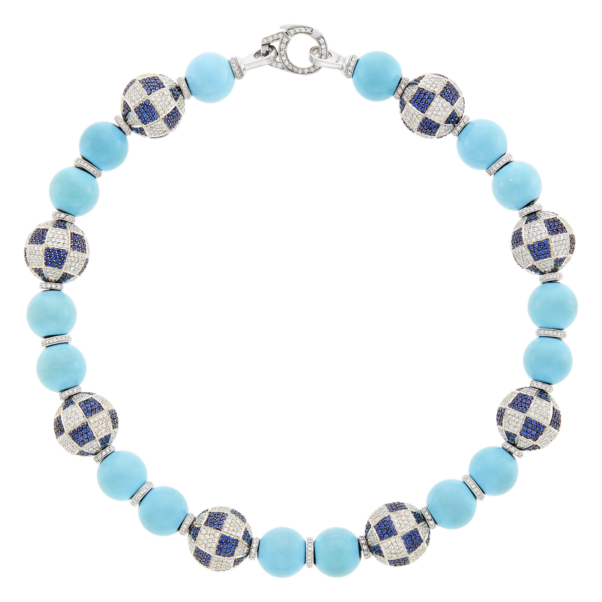 Lot image - White Gold, Turquoise, Sapphire and Diamond Bead Necklace