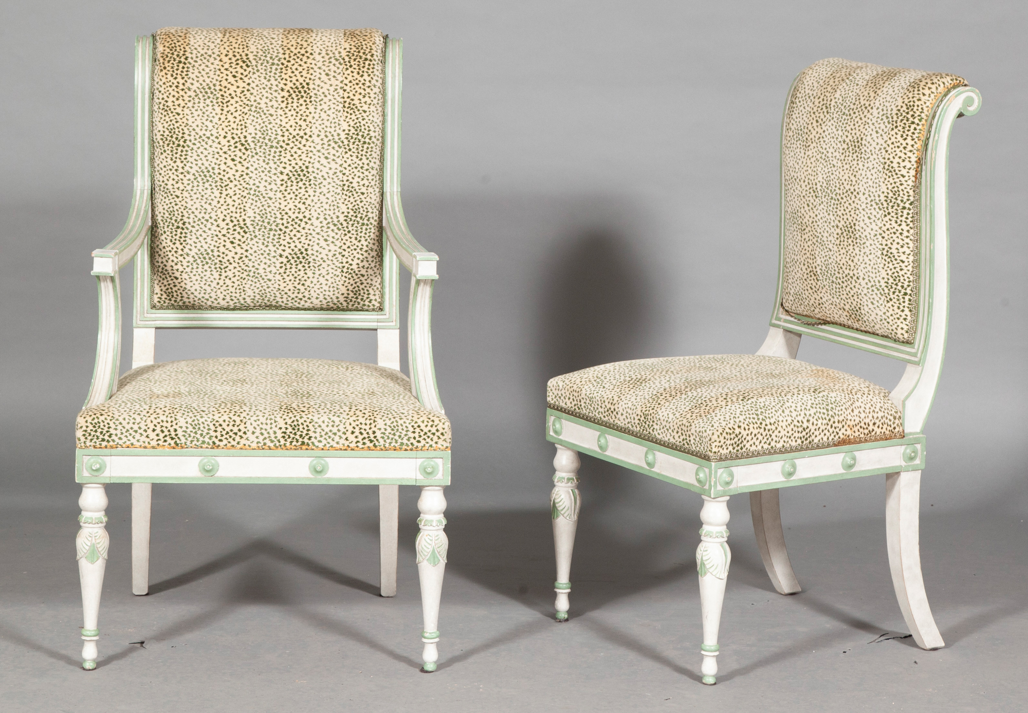 Lot image - Set of Twelve Italian Style Upholstered and Painted Dining Chairs