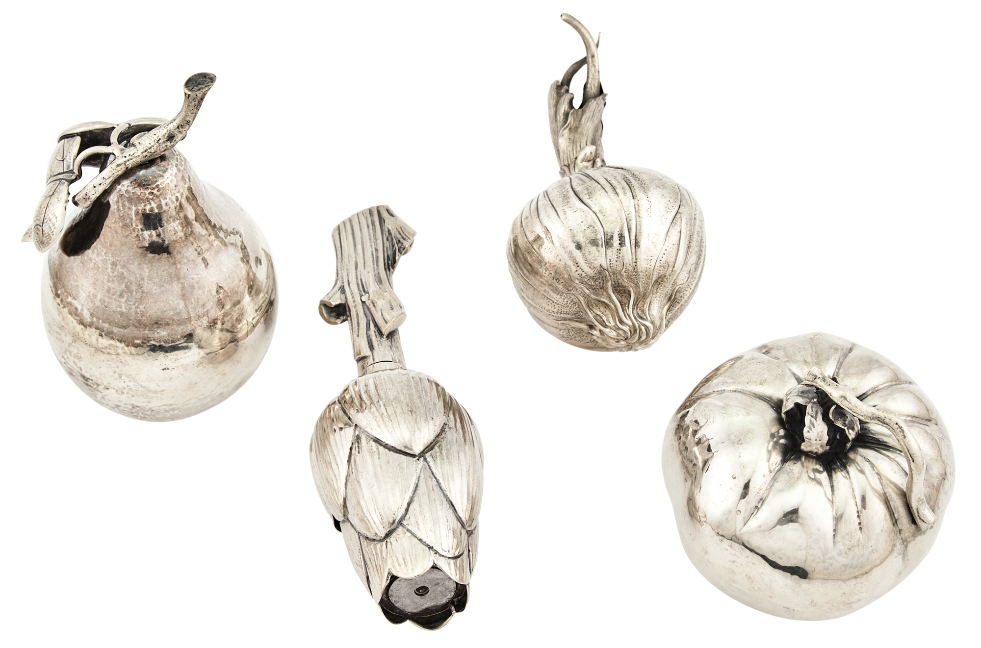 Lot image - Four Italian Silver Vegetable-Form Novelty Table Articles