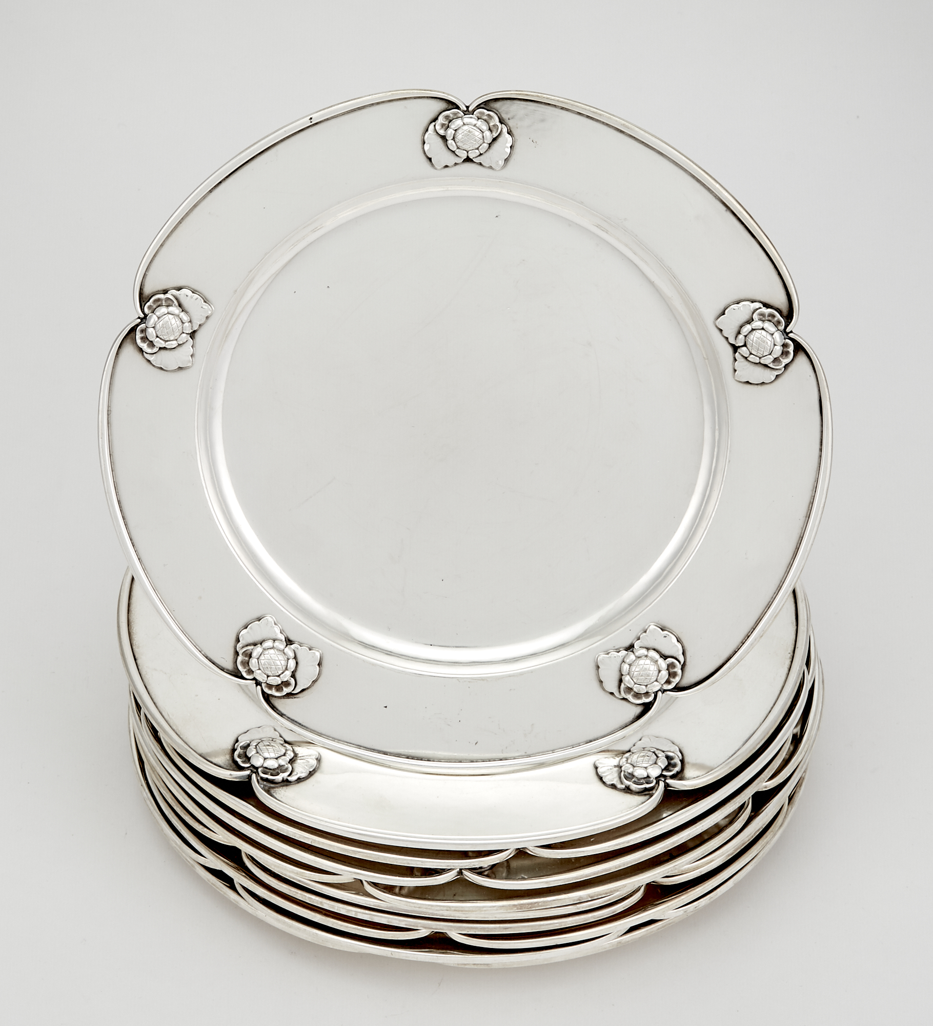 Lot image - Set of Ten Georg Jensen Sterling Silver Dinner Plates