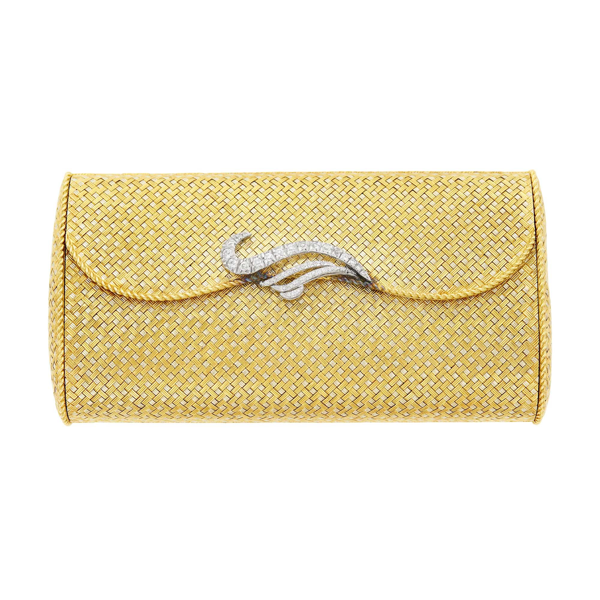 Lot image - Woven Two-Color Gold and Diamond Clutch