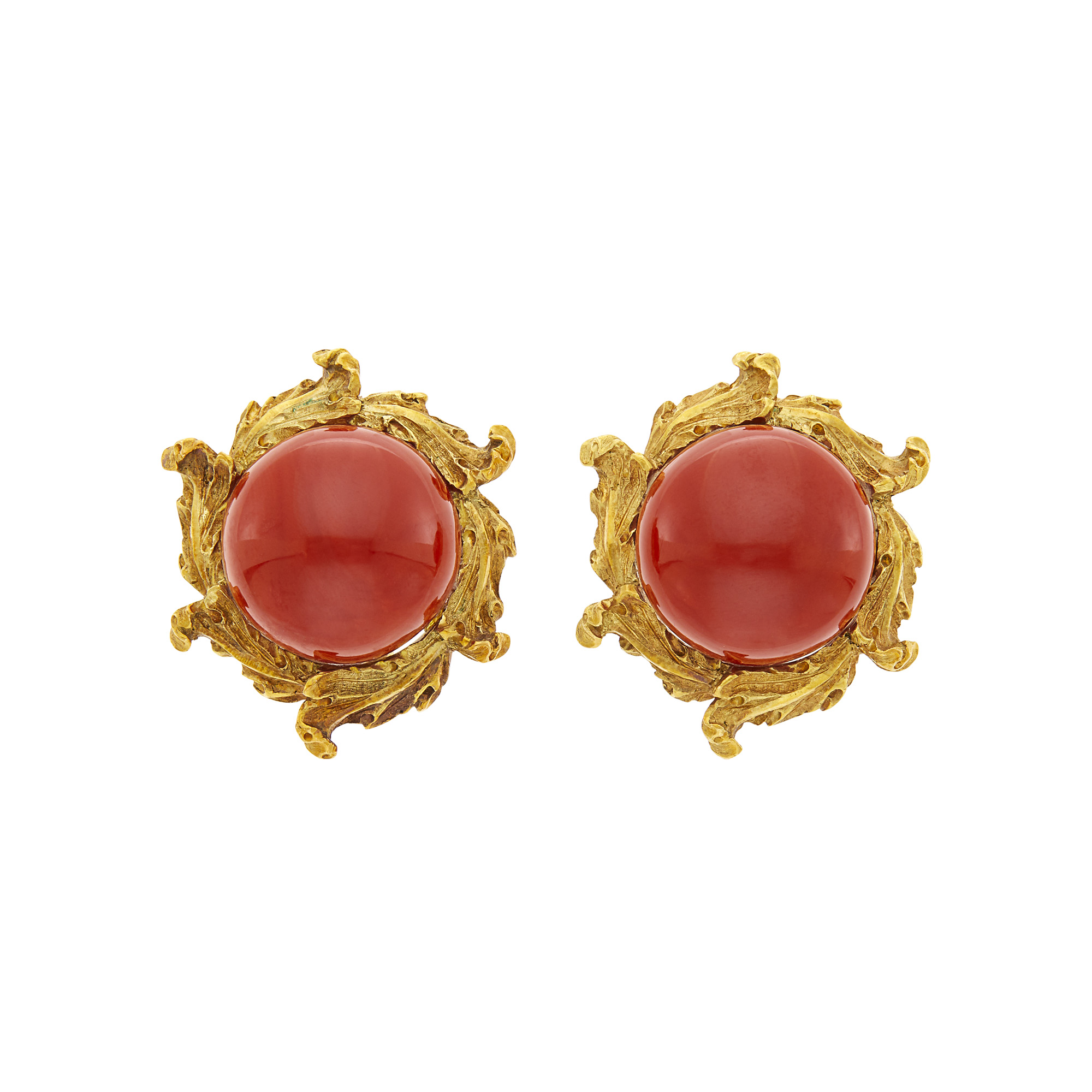 Lot image - Gianmaria Buccellati Pair of Gold and Oxblood Coral Earclips