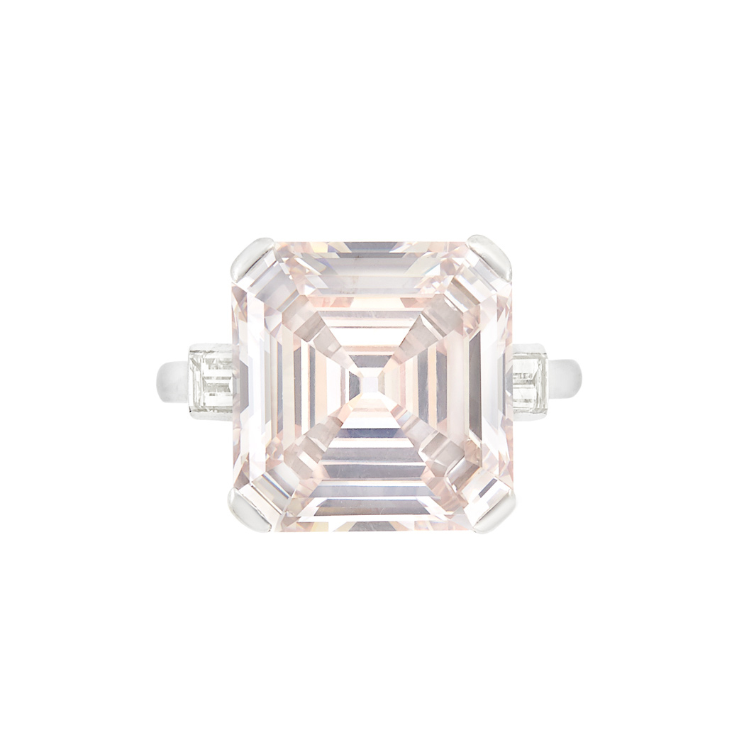 Lot image - Platinum and Light Brown-Pink Diamond Ring