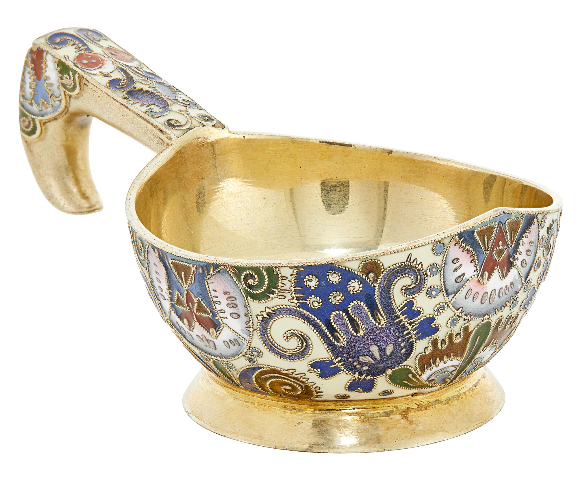 Lot image - Russian Silver-Gilt and Cloisonné Enamel Kovsh
