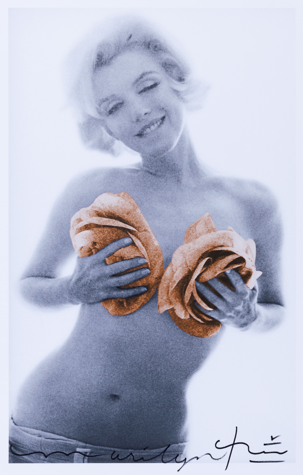 Lot image - STERN, BERT (1929-2013)  Marilyn Monroe with Colored Roses, from the Last Sitting for Vogue, 1962.