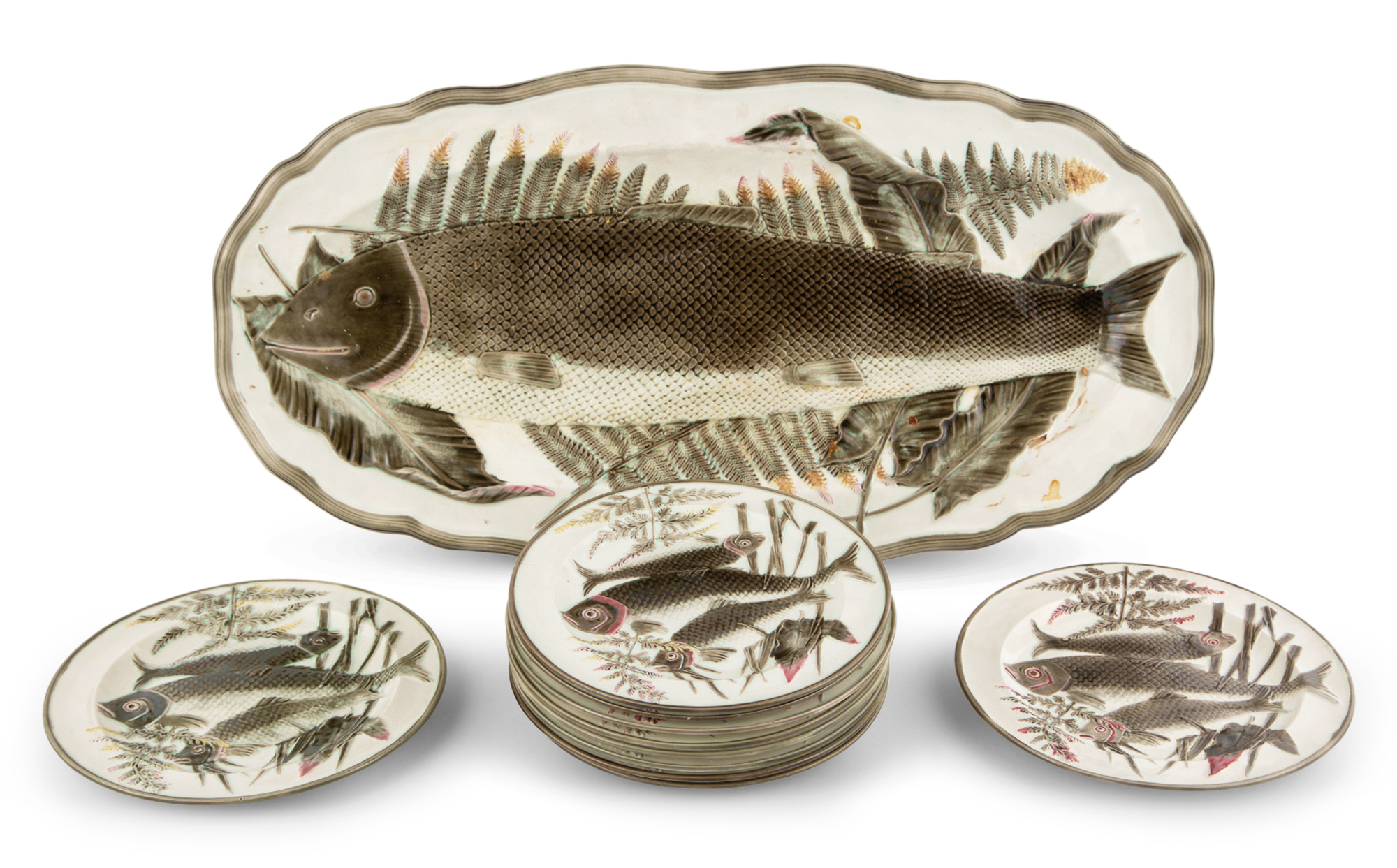Lot image - Josiah Wedgwood & Sons Majolica Argenta Salmon Platter