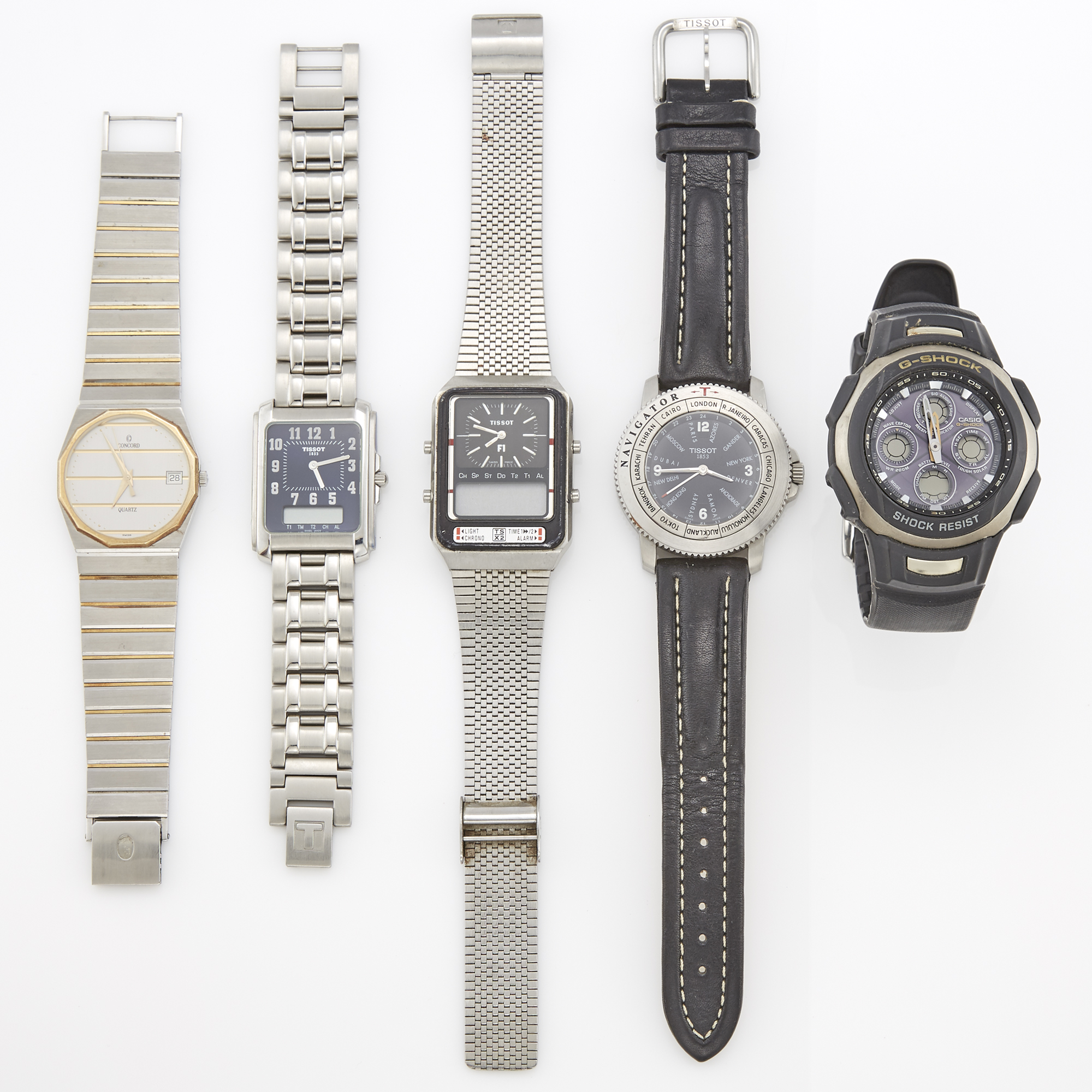 Lot image - Five Metal and Stainless Steel Wristwatches