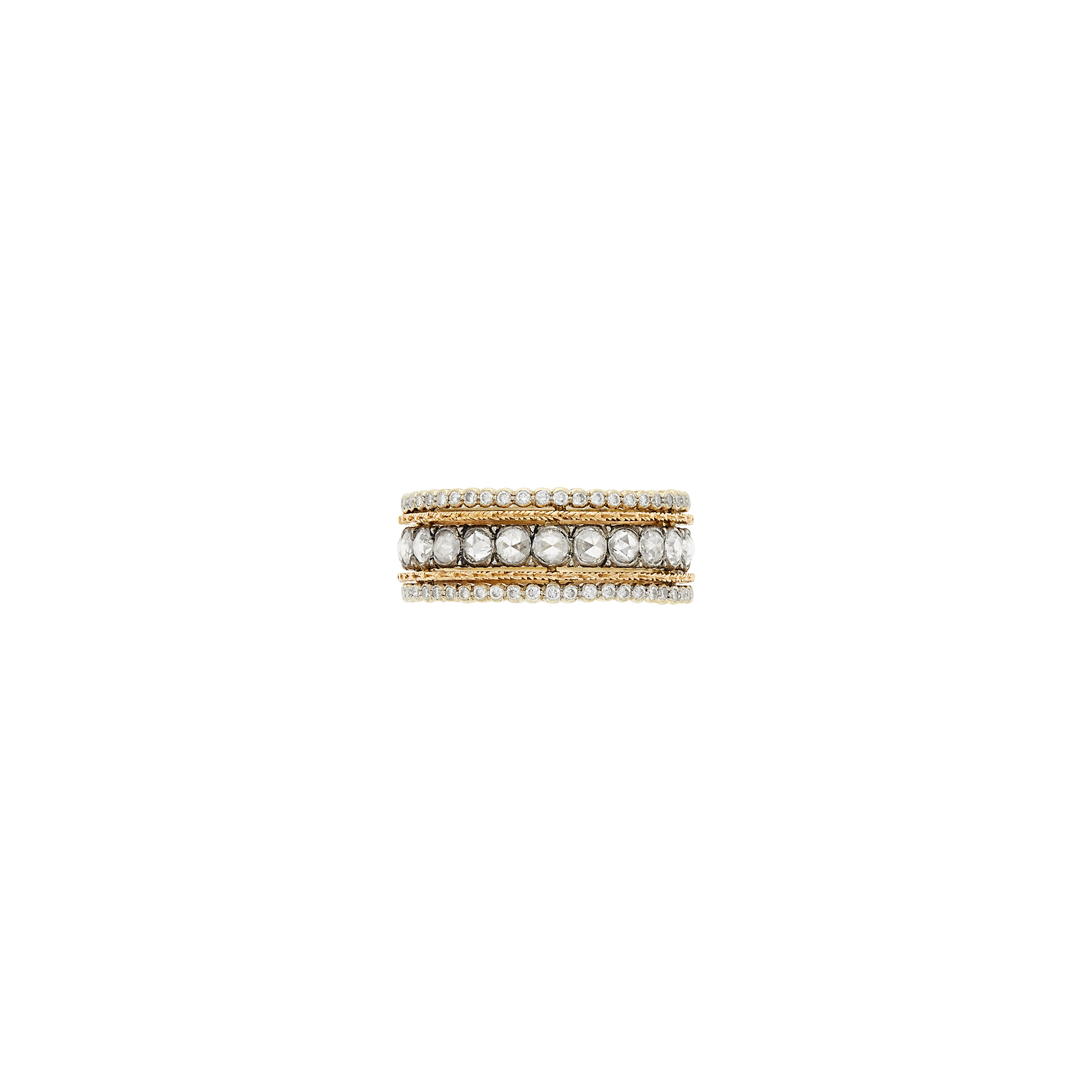 Lot image - Buccellati Gold, Silver and Diamond Band Ring