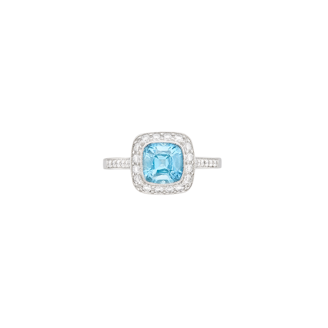 Lot image - Platinum, Aquamarine and Diamond Ring, Tiffany & Co.