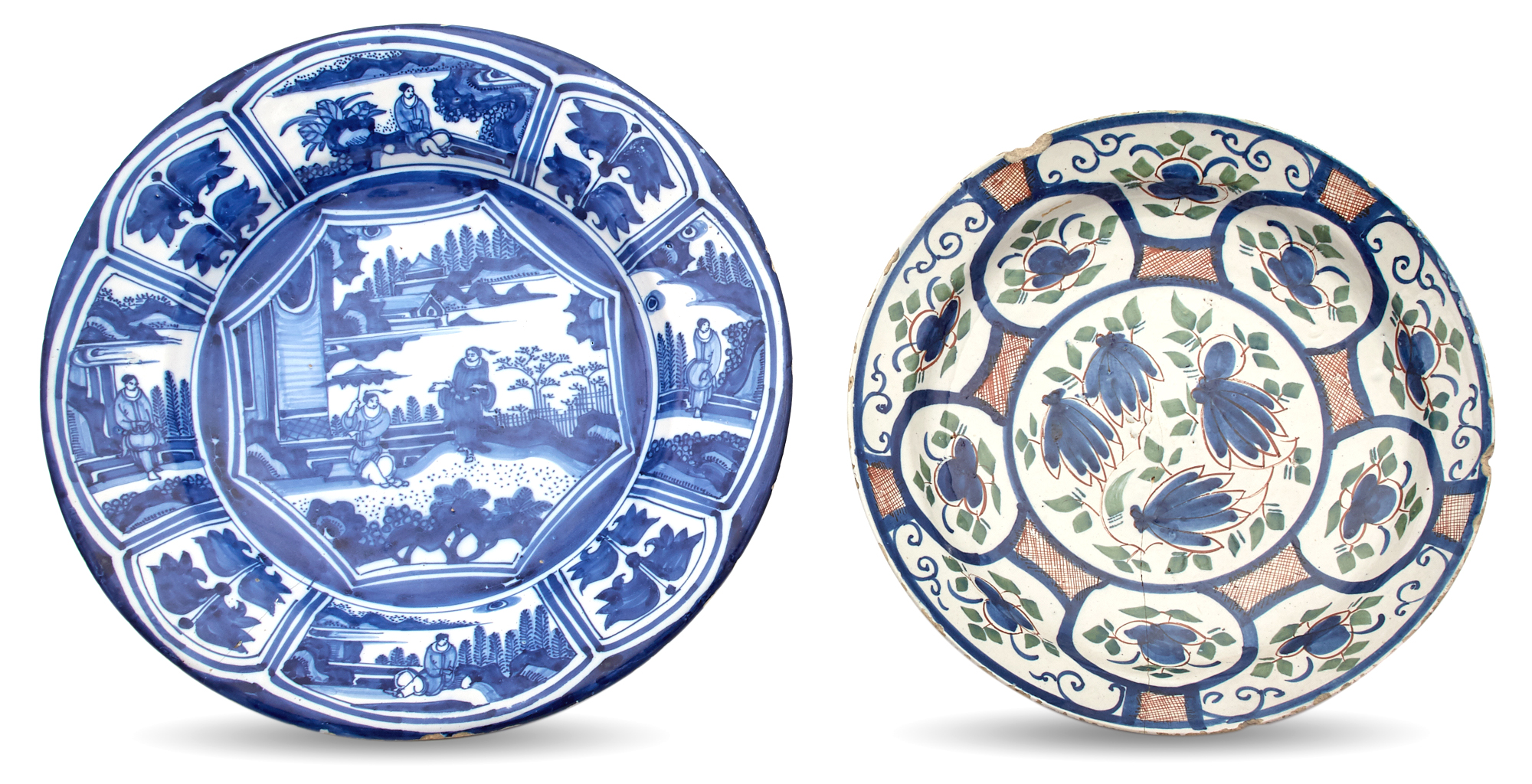 Lot image - Dutch Delft Blue and White Charger with Asian Figures in a Garden