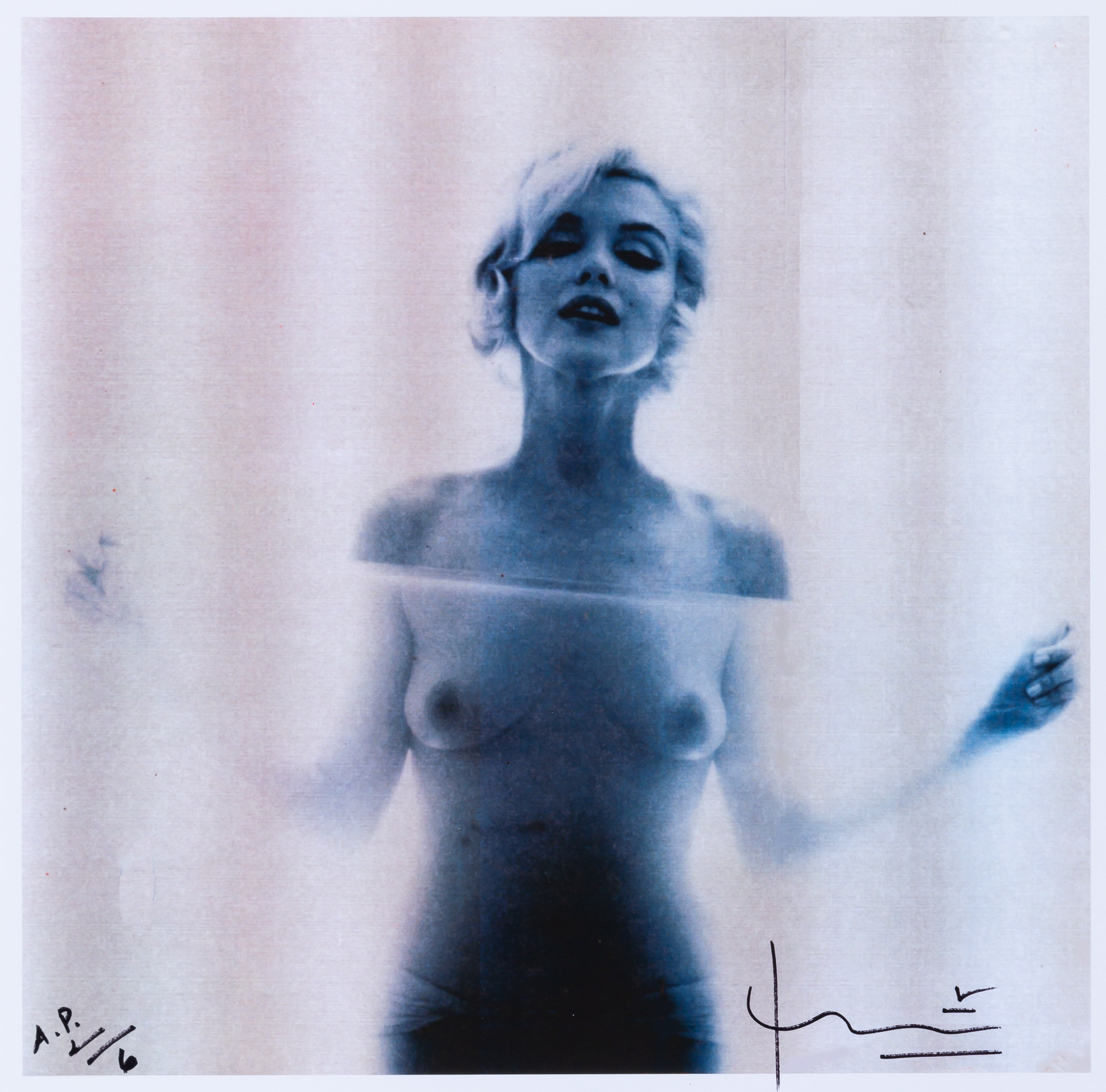 Lot image - STERN, BERT (1929-2013)  Marilyn Monroe Nude Behind Scarf, from the Last Sitting for Vogue, 1962.