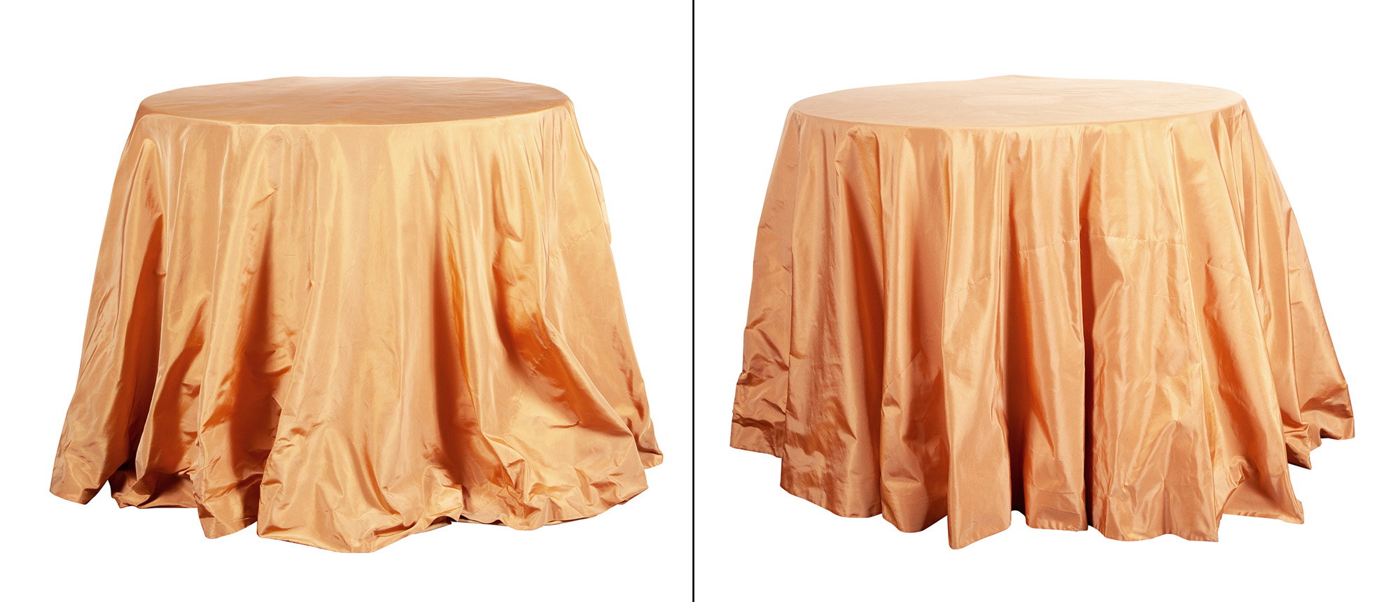Lot image - Two Apricot Colored Silk Taffeta Fabric Draped Tables
