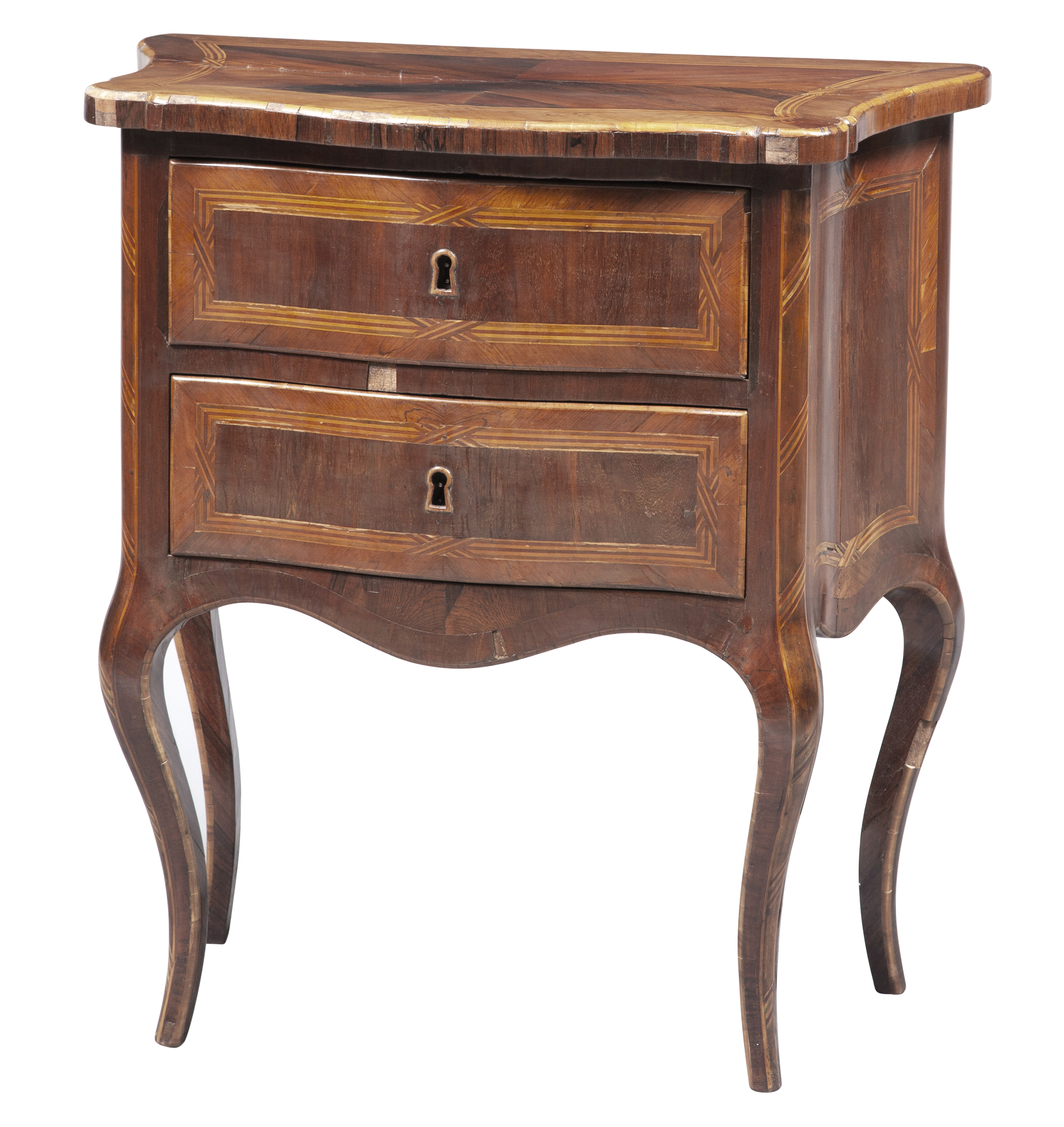 Lot image - Italian Rococo Olivewood and Rosewood Commodino