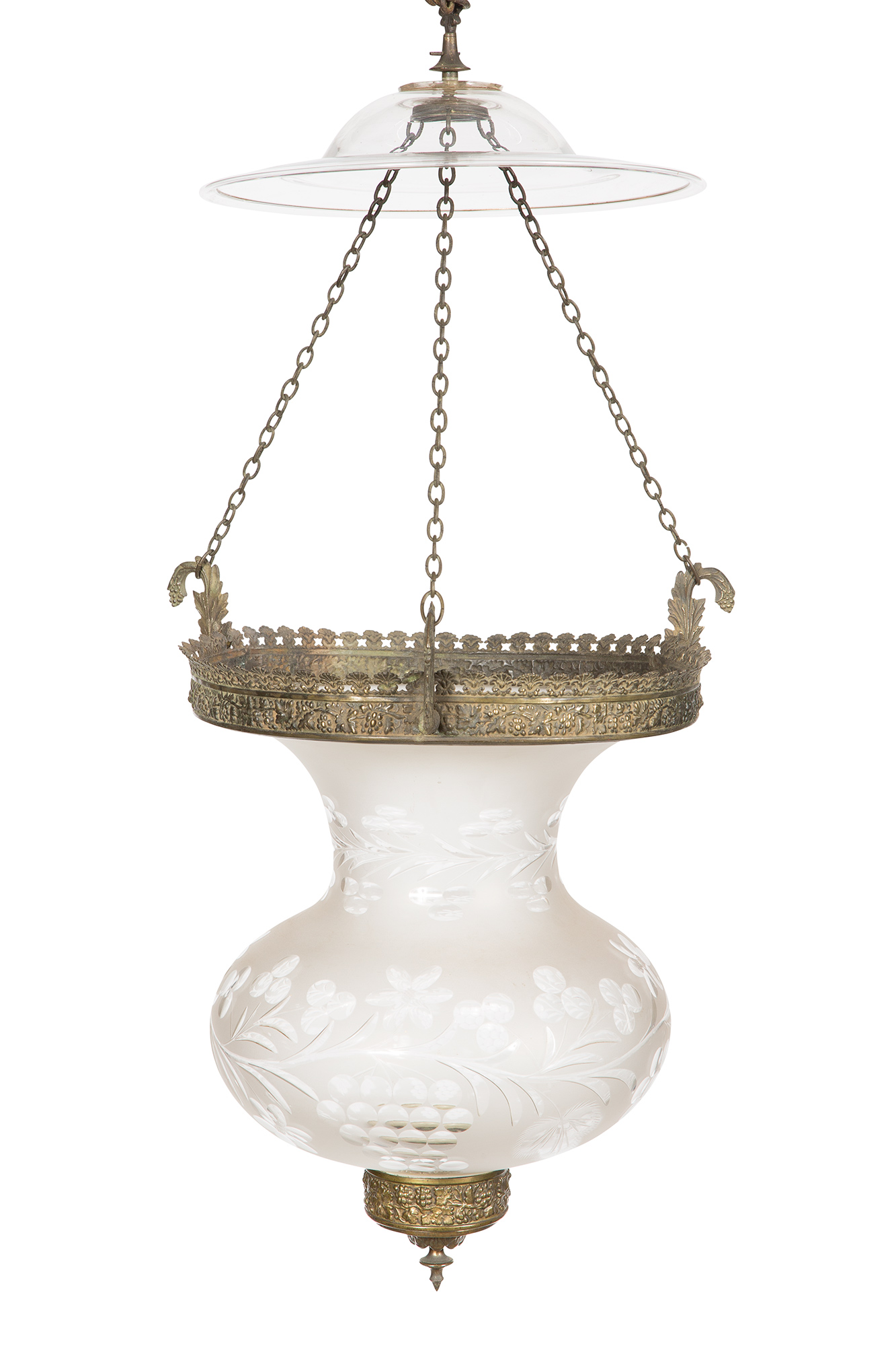 Lot image - Gilt Metal and Etched Glass Hanging Lantern