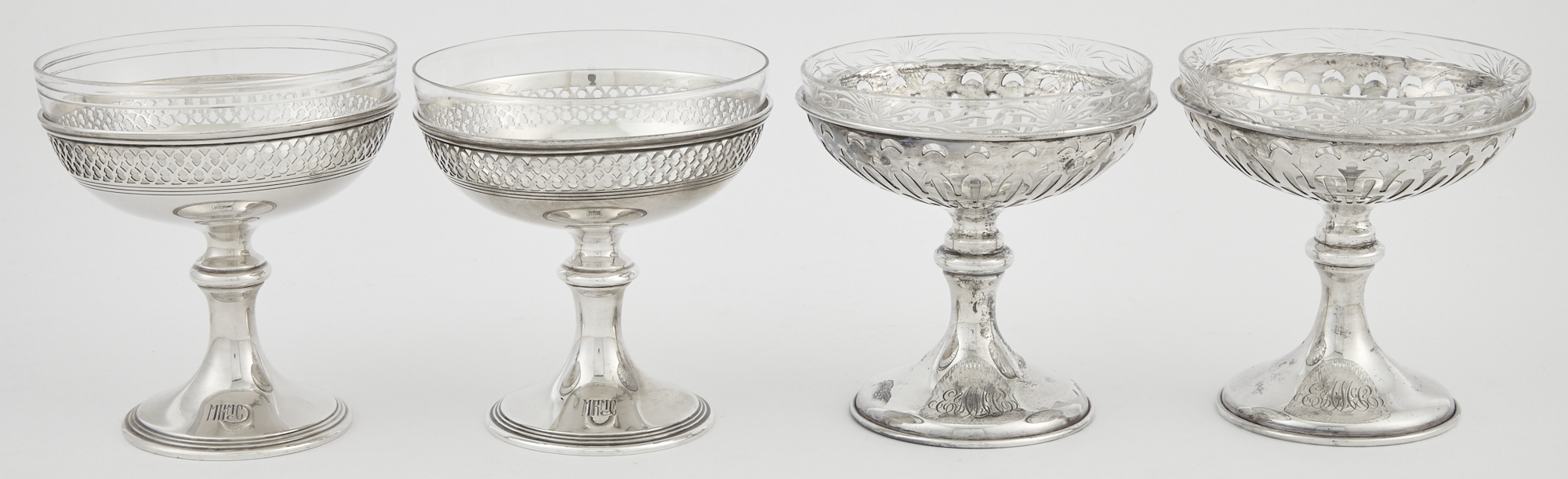 Lot image - Set of Eight Tiffany & Co. Sterling Silver and Glass Champagne Coupes