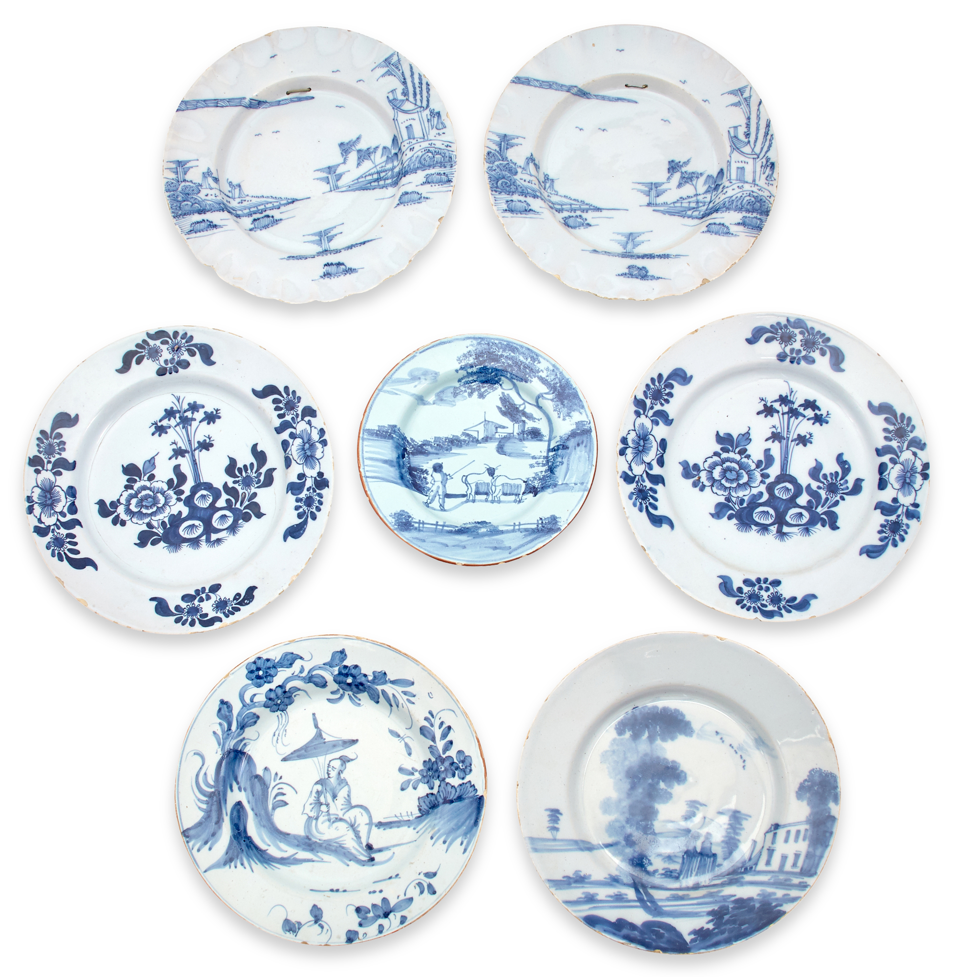 Lot image - Group of Seven Delft Blue and White Plates