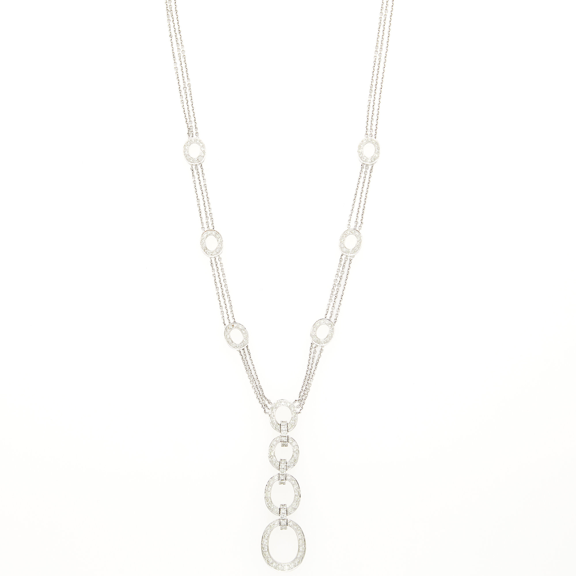 Lot image - Triple Strand White Gold and Diamond Pendant-Necklace