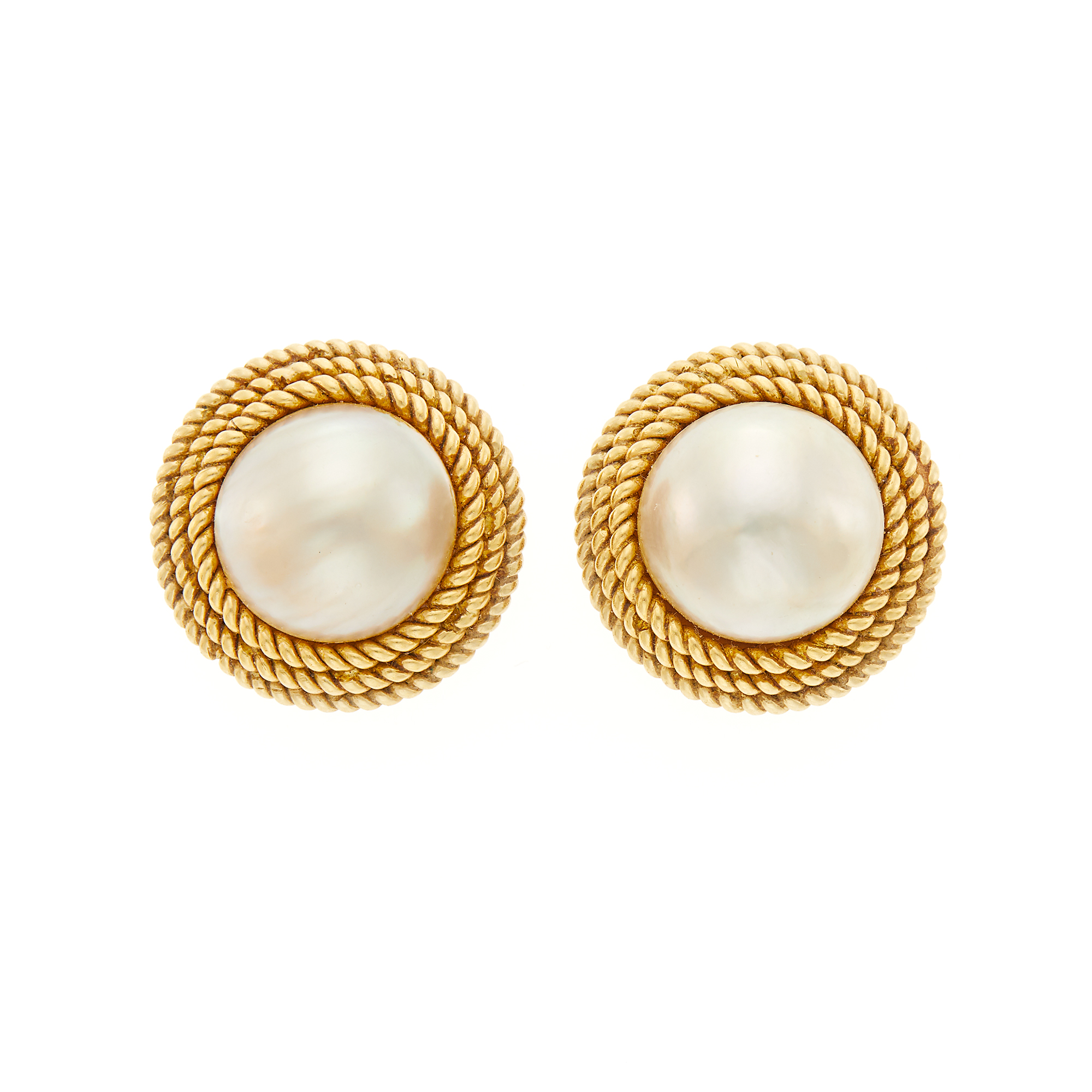 Lot image - Pair of Gold and Mabé Pearl Earclips