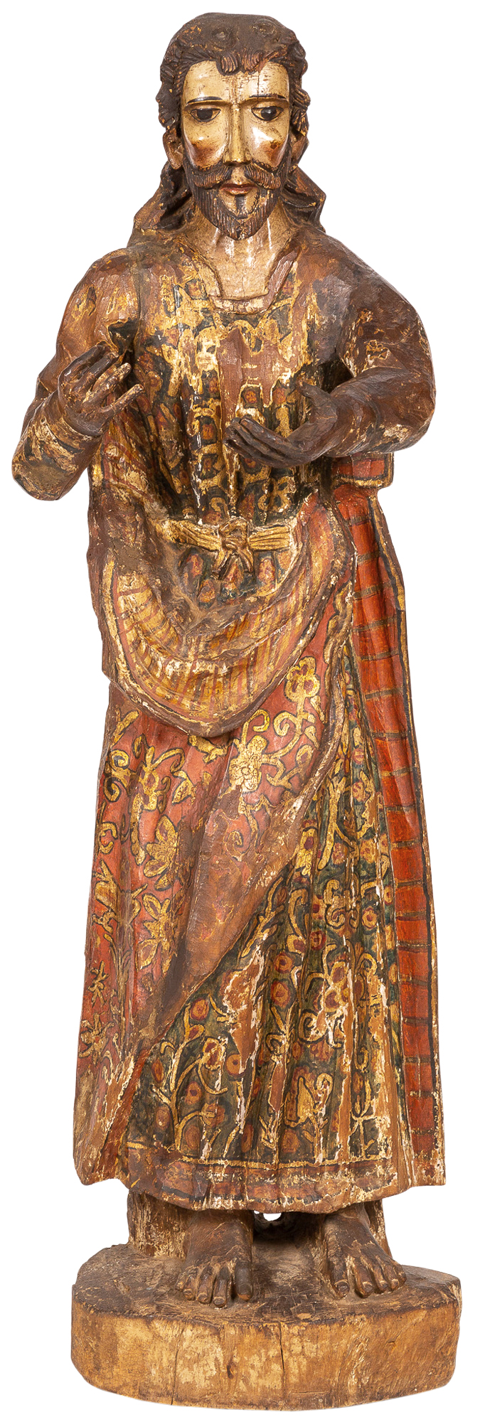 Lot image - Colonial Polychrome Decorated Carved Wood Figure of Christ