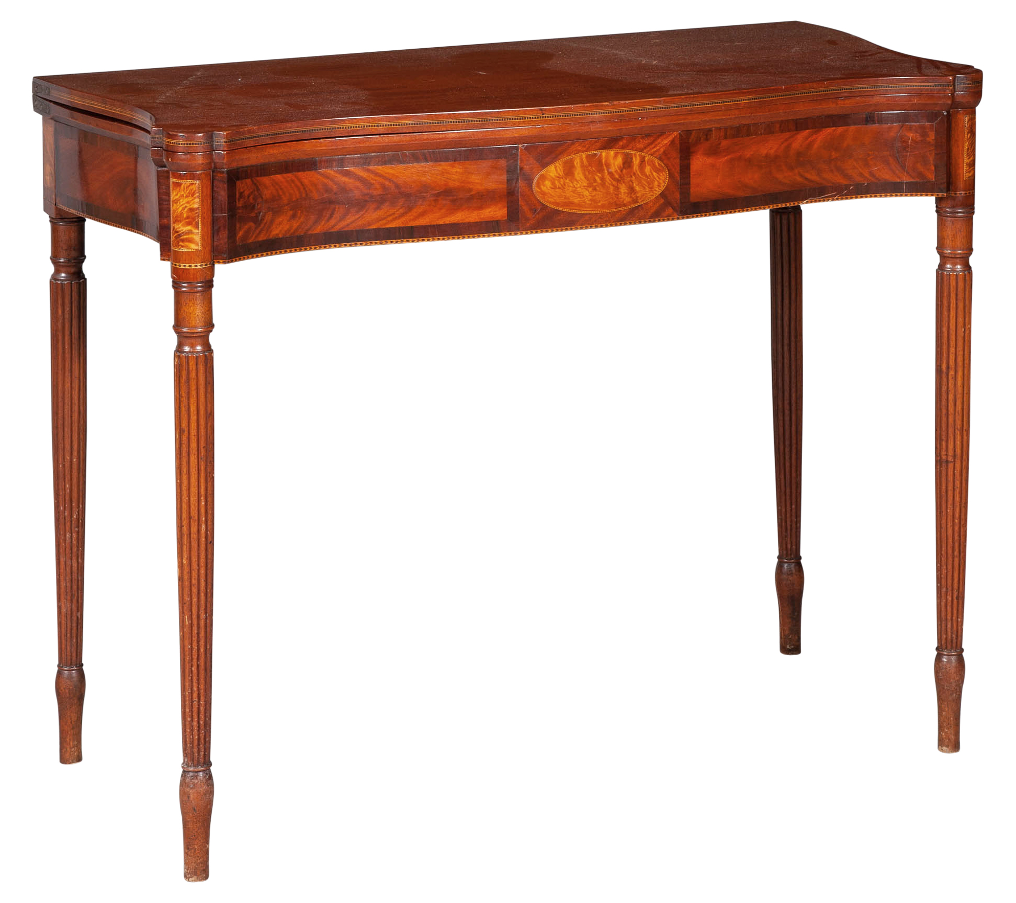 Lot image - Federal Mahogany and Inlaid Maple Serpentine Card Table