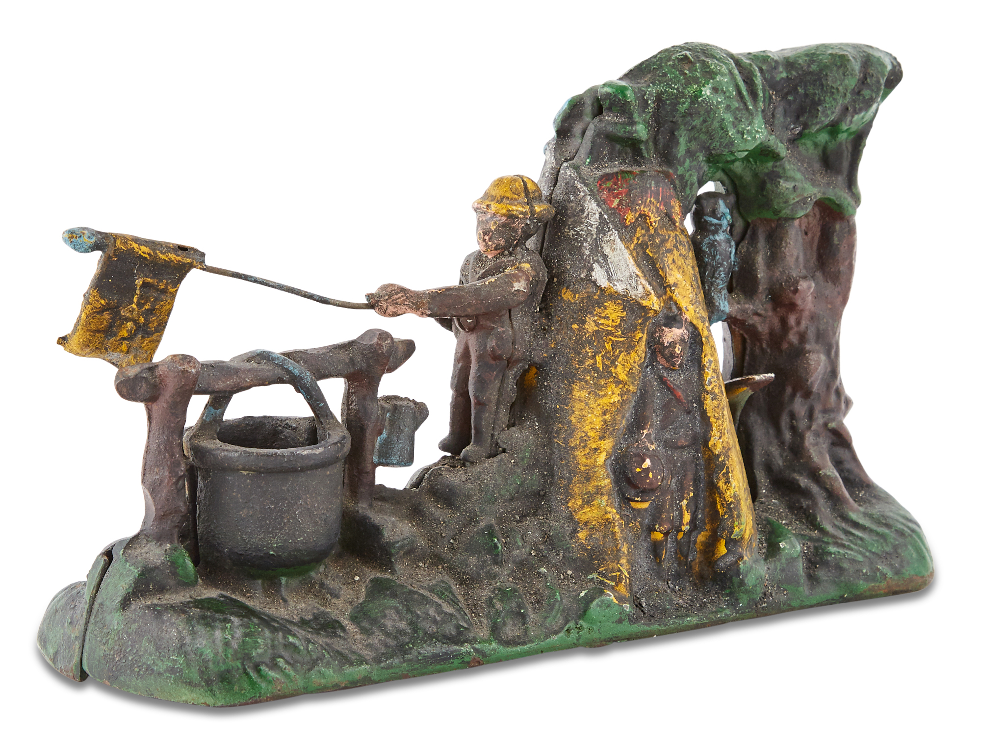 Lot image - Cast Iron Mechanical Bank  Boy Scout Camp.