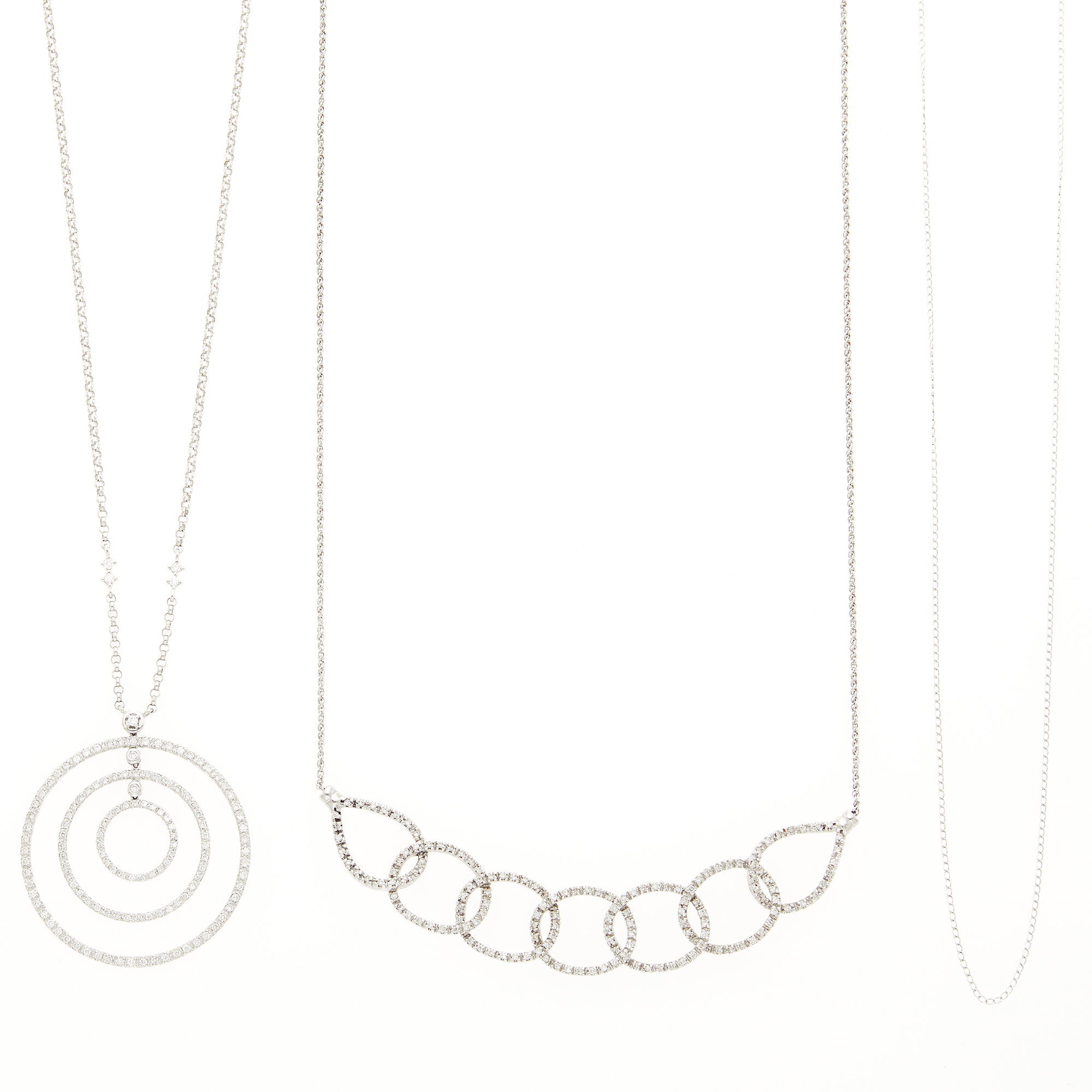 Lot image - Two White Gold and Diamond Pendant-Necklaces and Chain Necklace