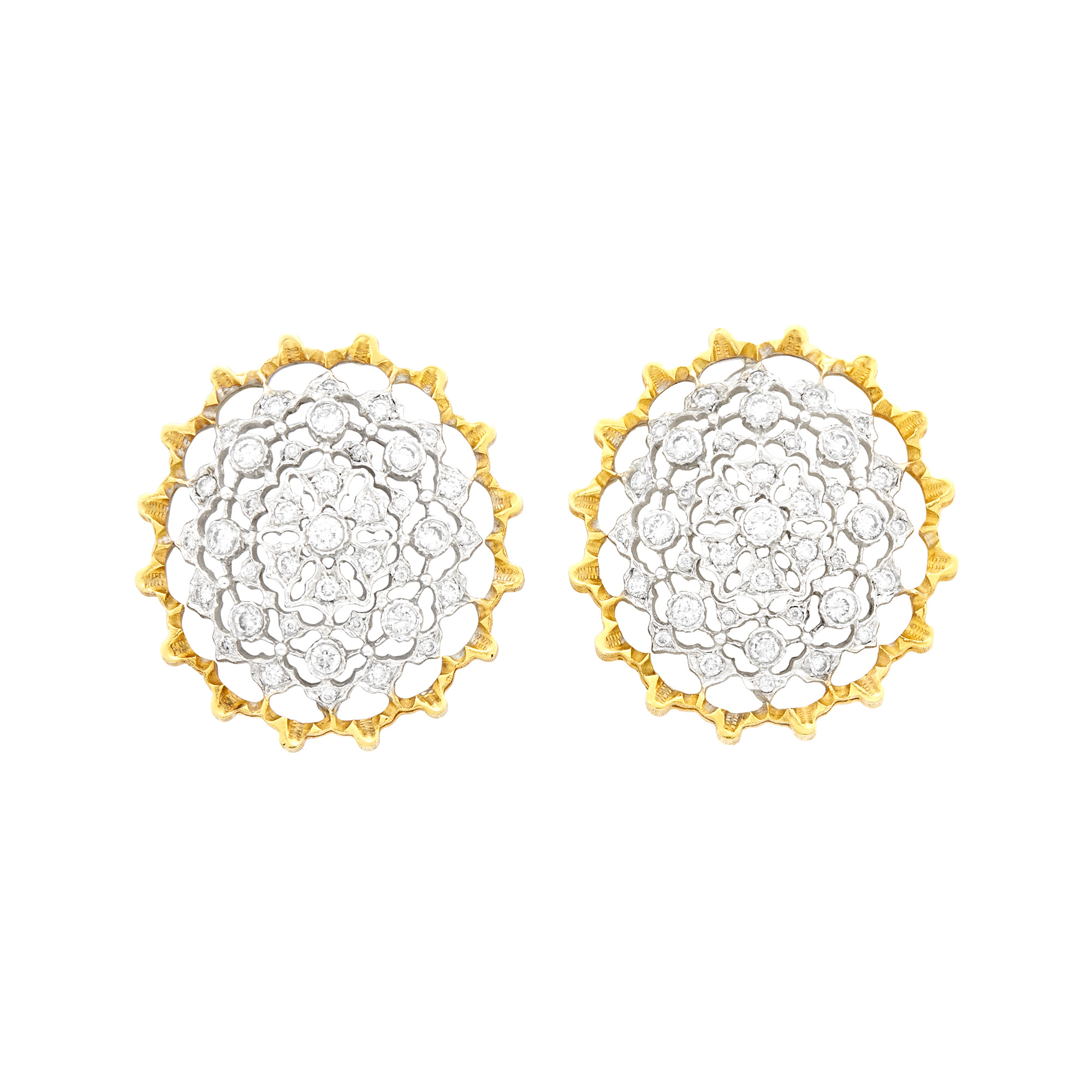 Lot image - Mario Buccellati Pair of Two-Color Gold and Diamond Earclips
