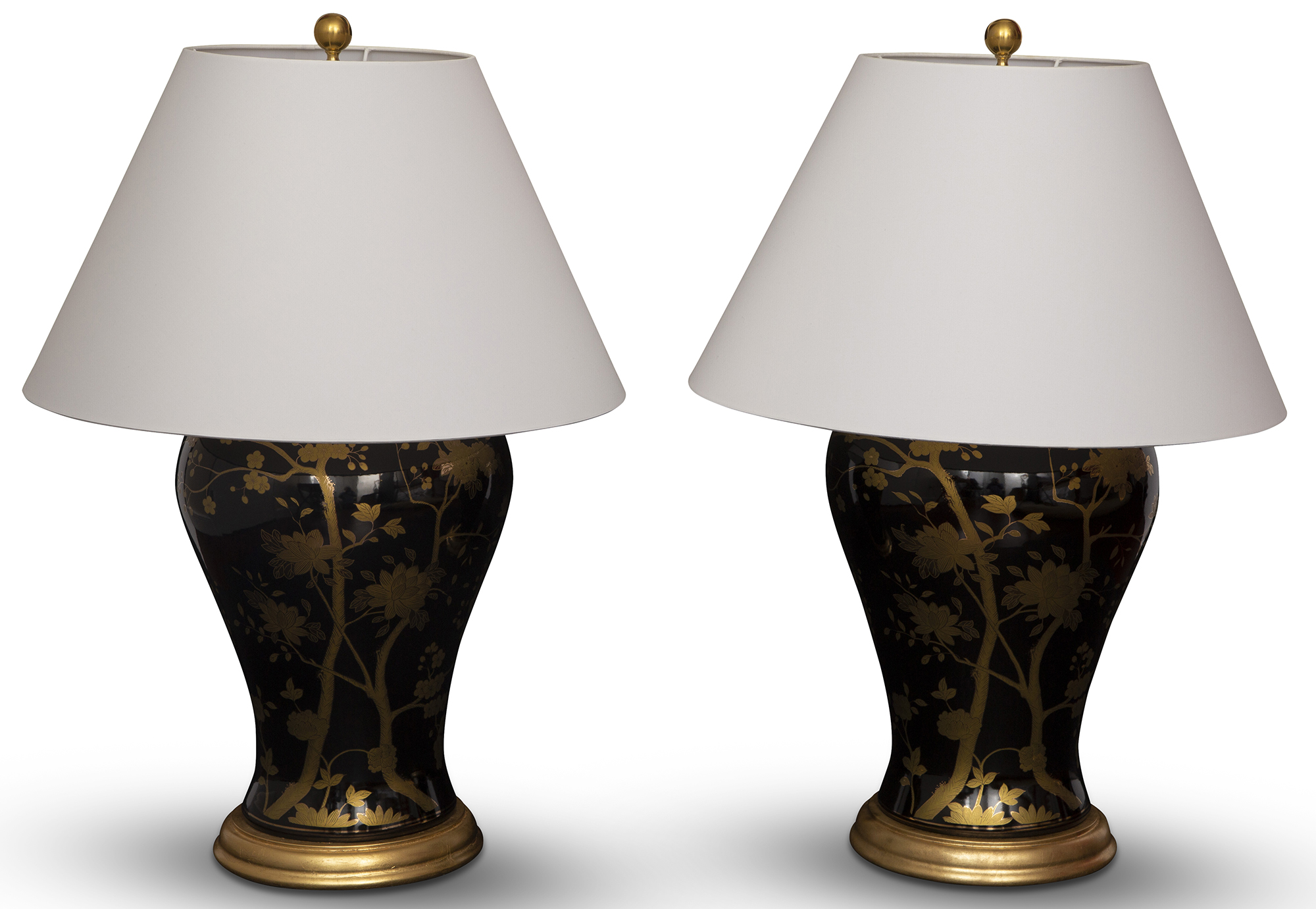 Lot image - Pair of Ralph Lauren Chinese Style Gold and Black Porcelain Lamps