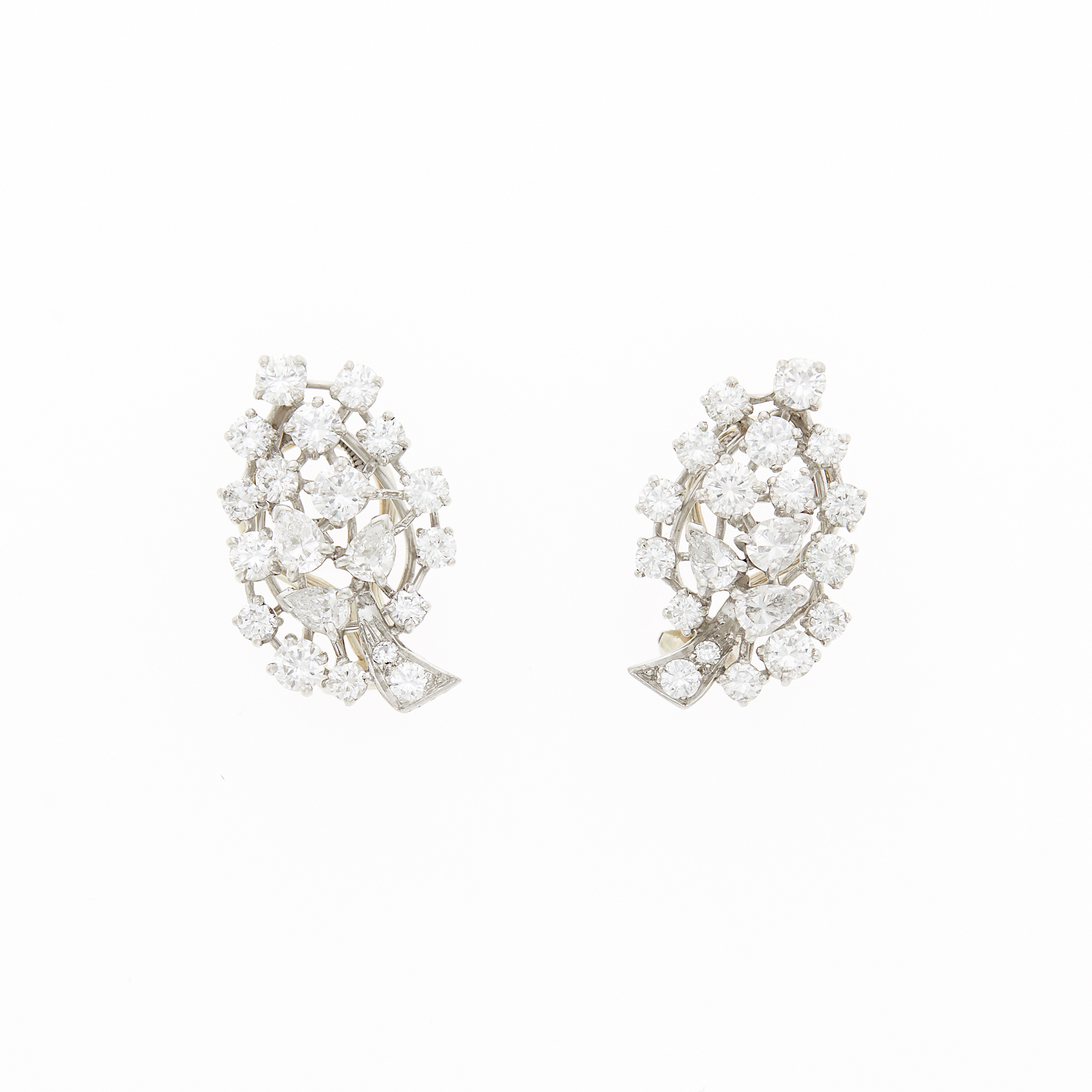 Lot image - Pair of Platinum and Diamond Earclips