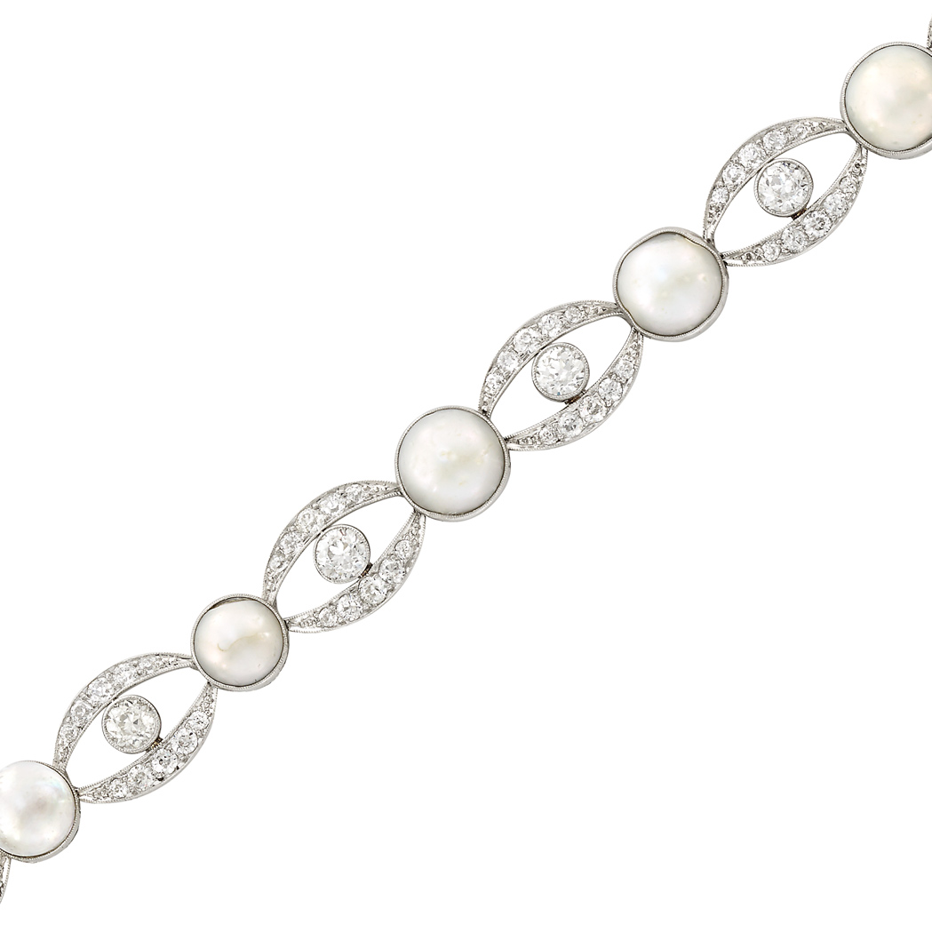Lot image - Platinum, Split Pearl and Diamond Bracelet