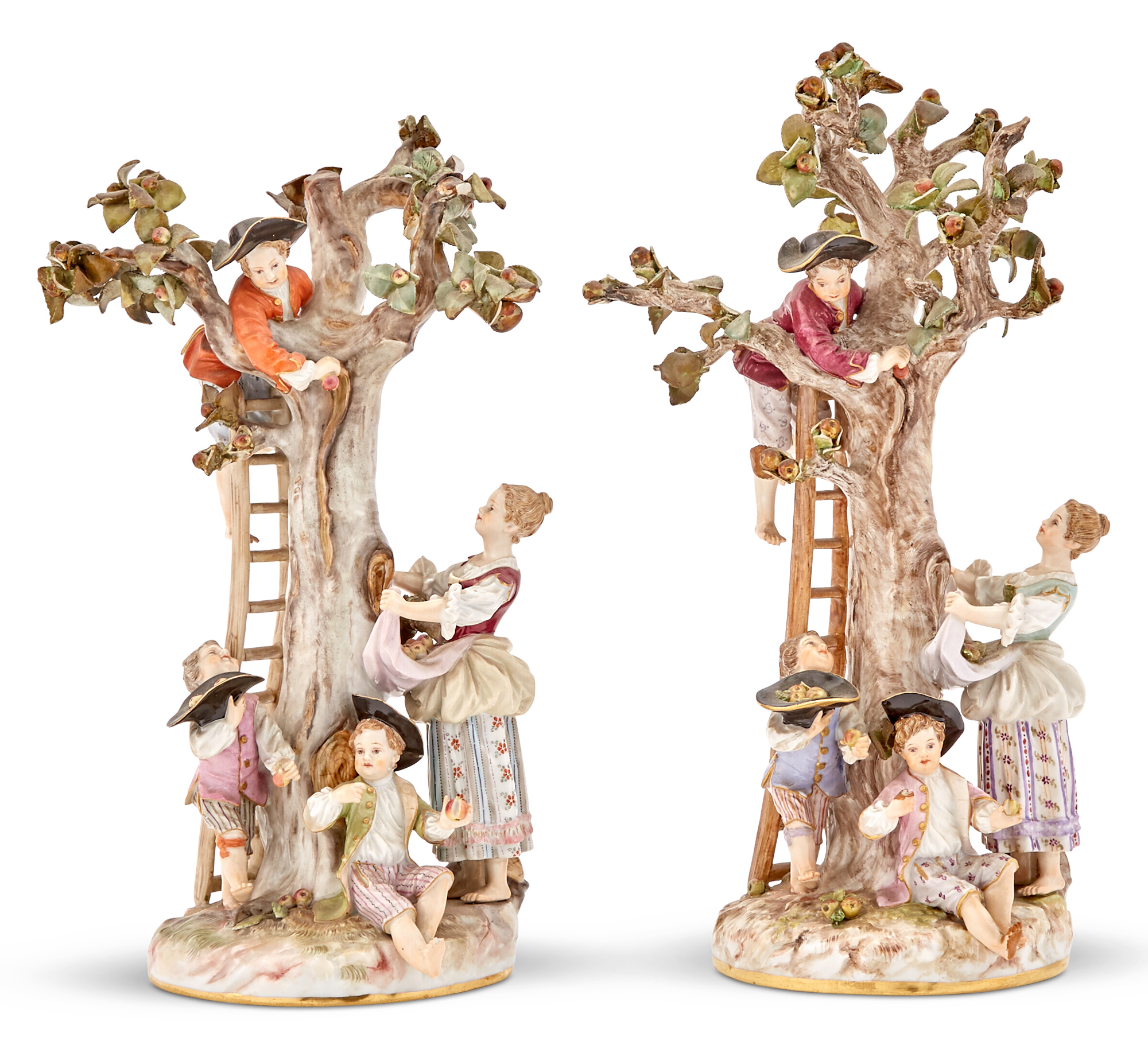 Lot image - Two Meissen Porcelain Figure Groups of Apple Pickers
