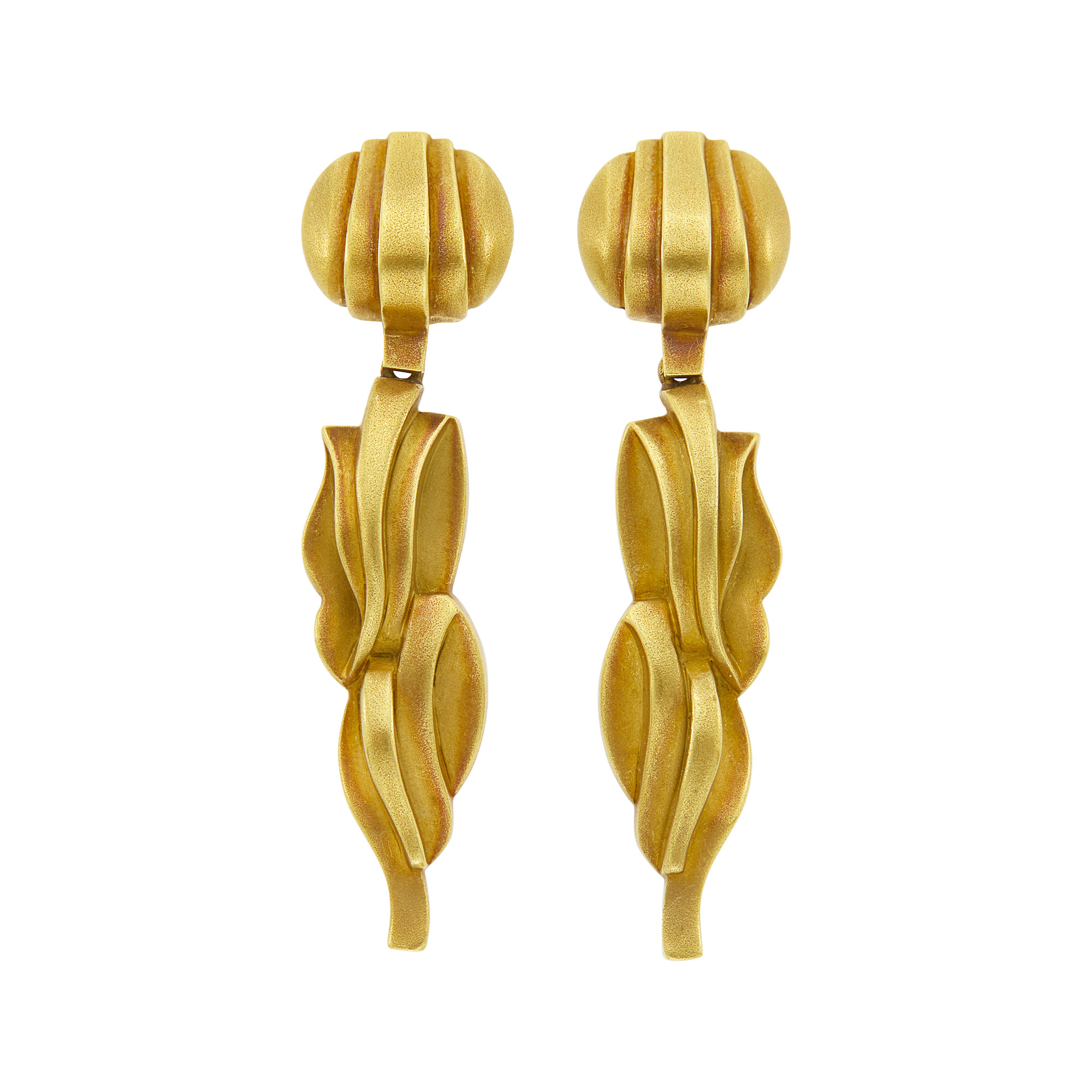 Lot image - Barry Kielsestein-Cord Pair of Gold Pendant-Earrings