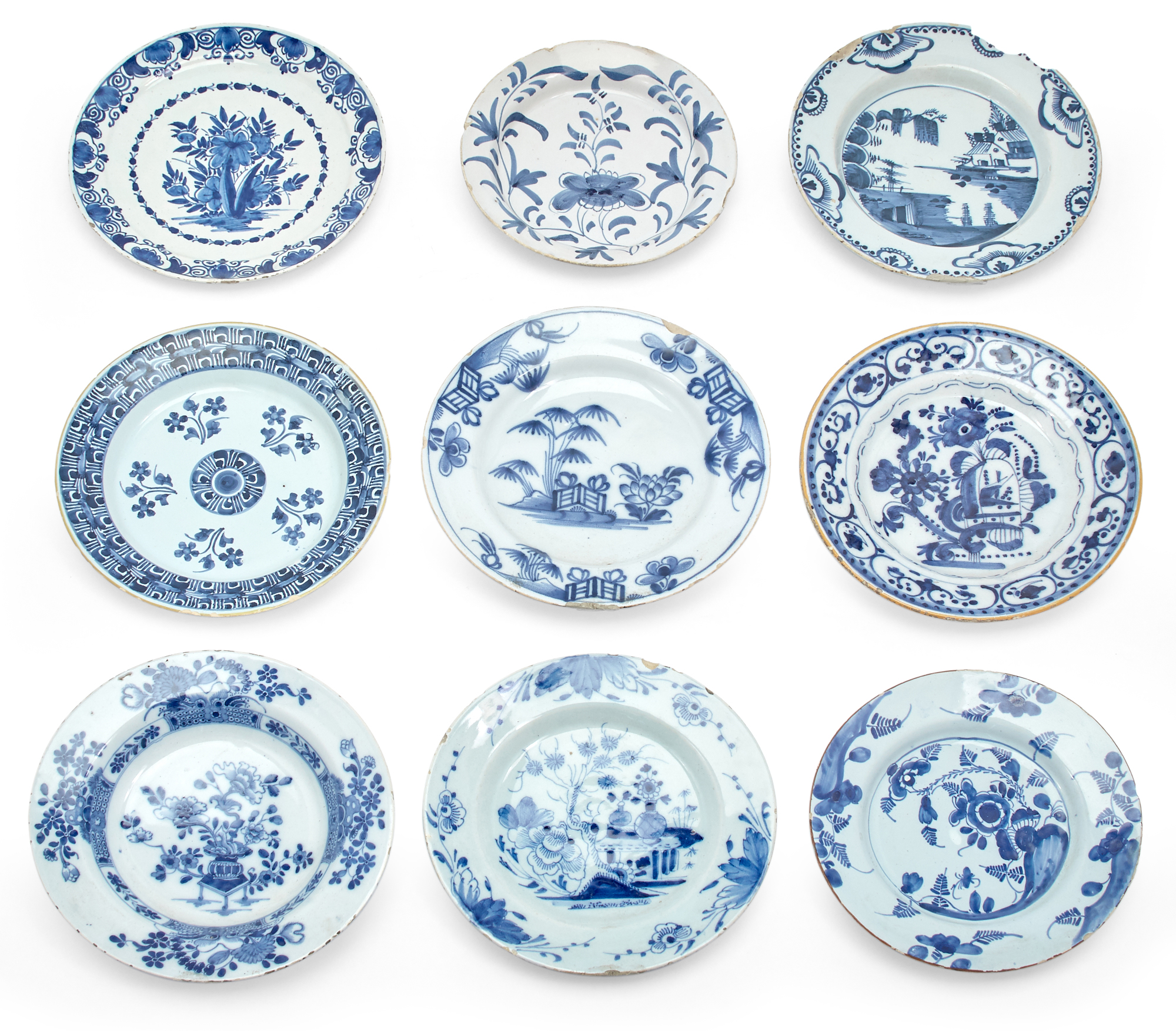 Lot image - Nine English and Dutch Delft Blue and White Plates
