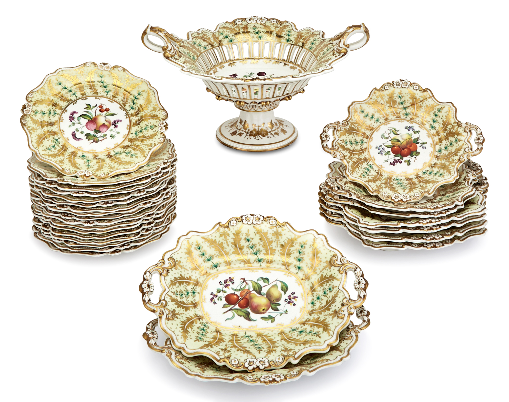 Lot image - English Porcelain Gilt and Floral Decorated Dessert Service